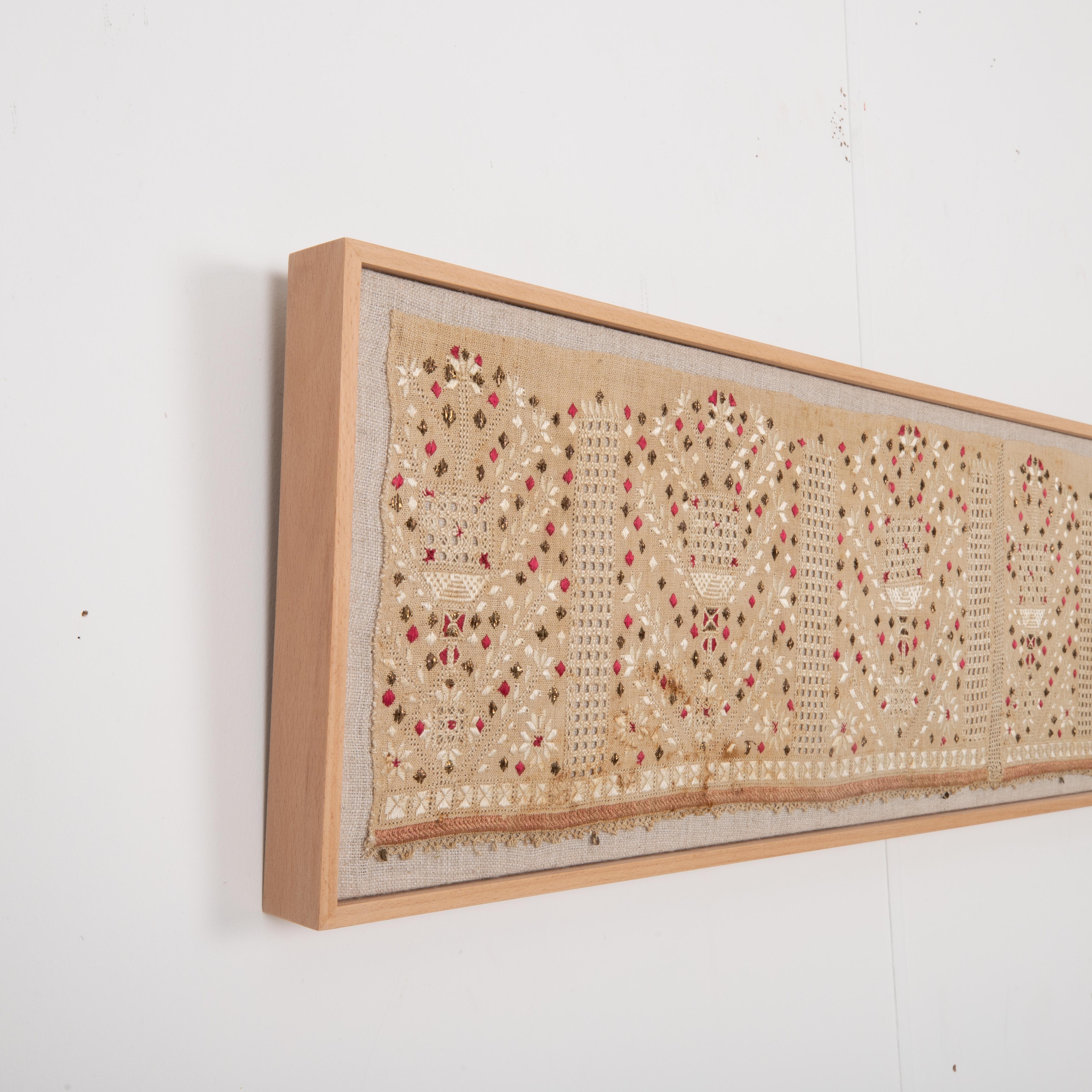 Silk Professionally Framed Antique Ottoman Greek Embroidered  Fragment, 19th Century. For Sale