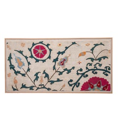 Professionally Framed Antique Samarkand Suzani Fragment, 19th C.