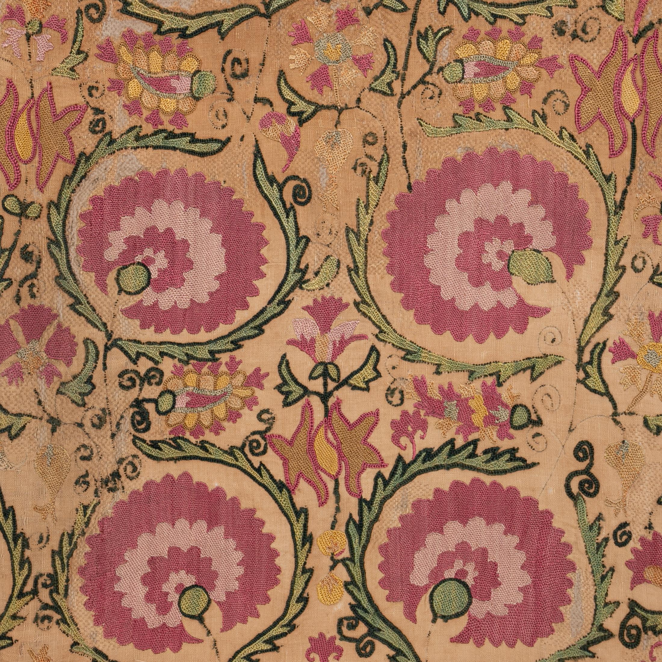 Tajikistani Professionally Framed Antique Suzani Fragment, 19th Century. For Sale