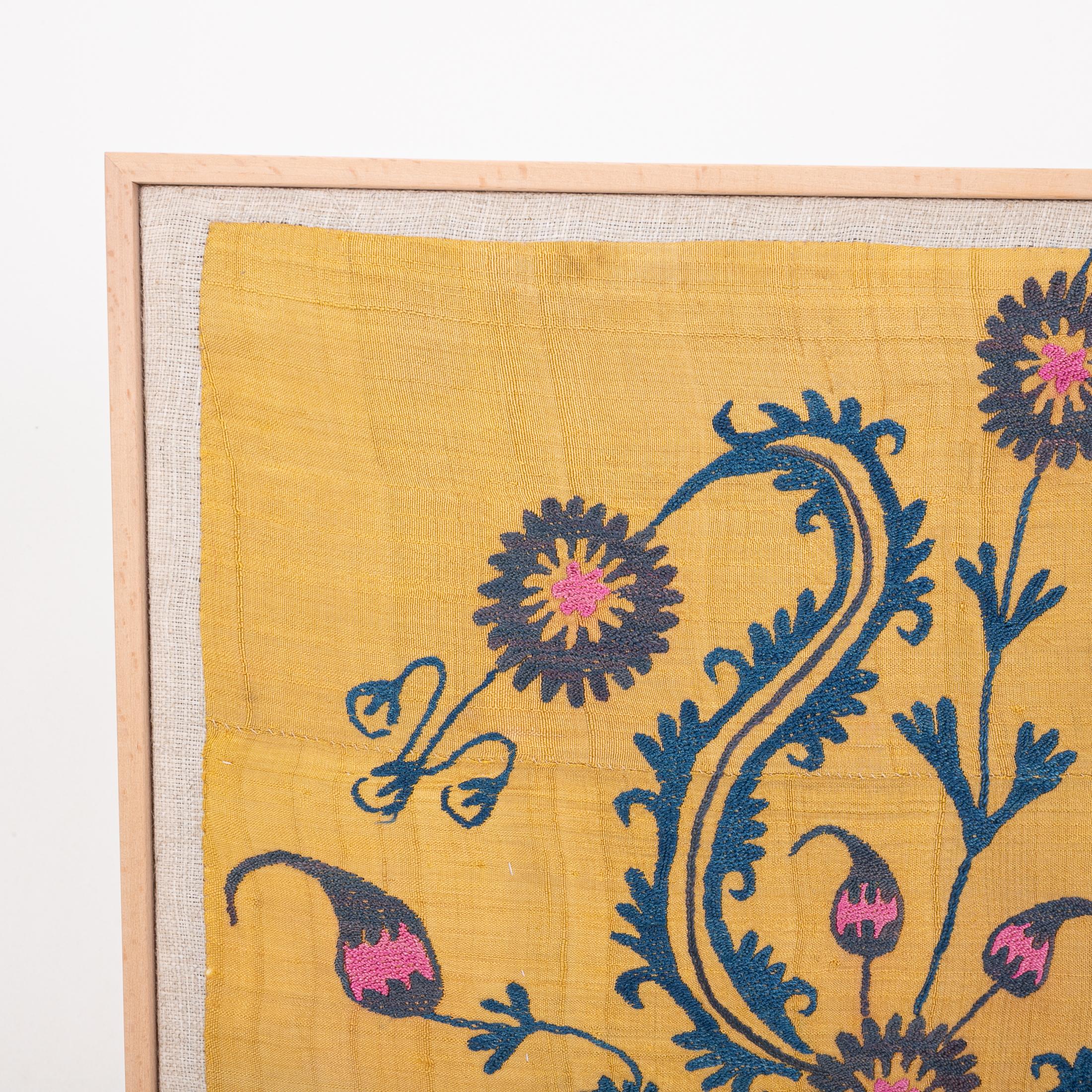 Uzbek Professionally Framed Antique Suzani Fragment, 19th Century.