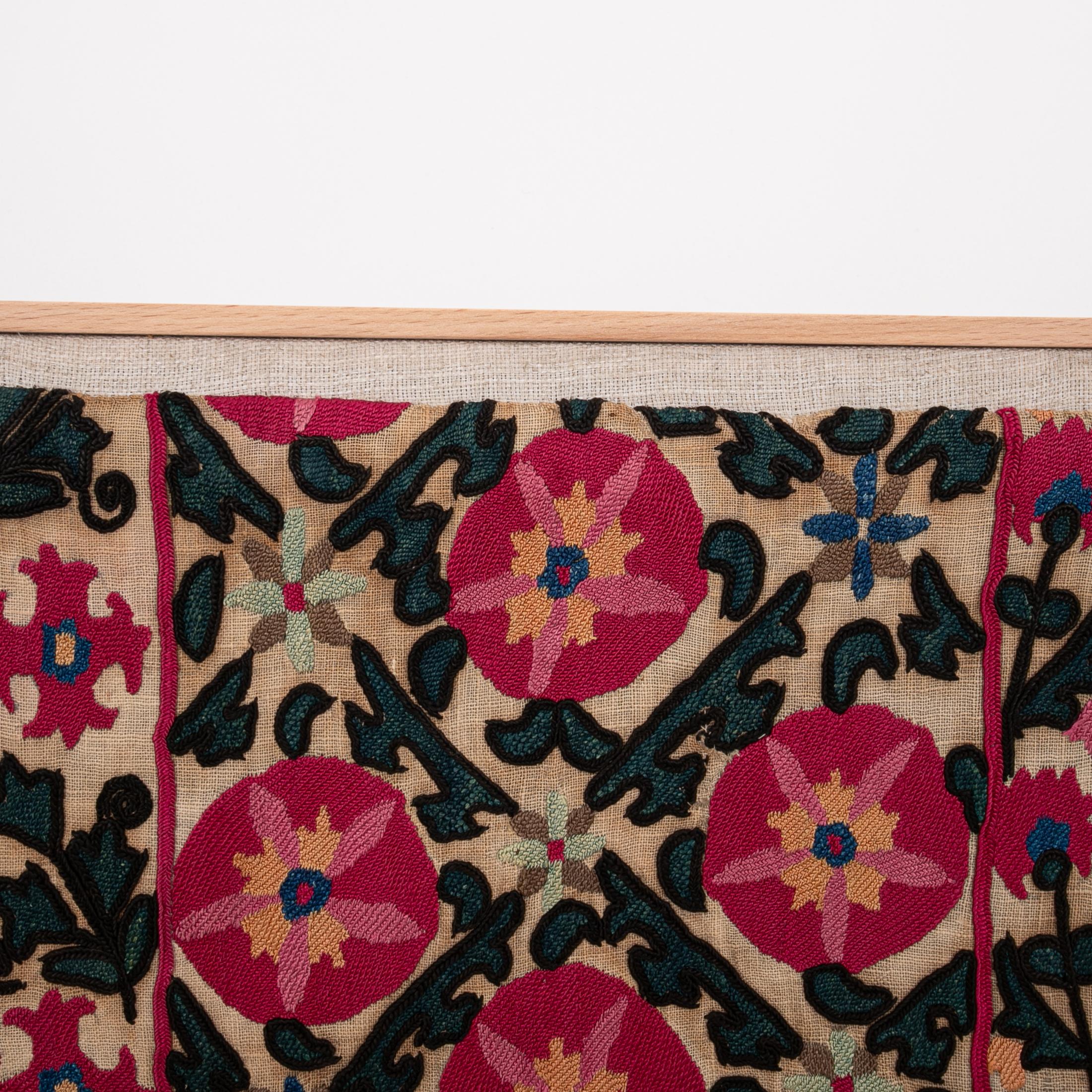 Tajikistani Professionally Framed Antique Suzani Fragment, 19th Century.