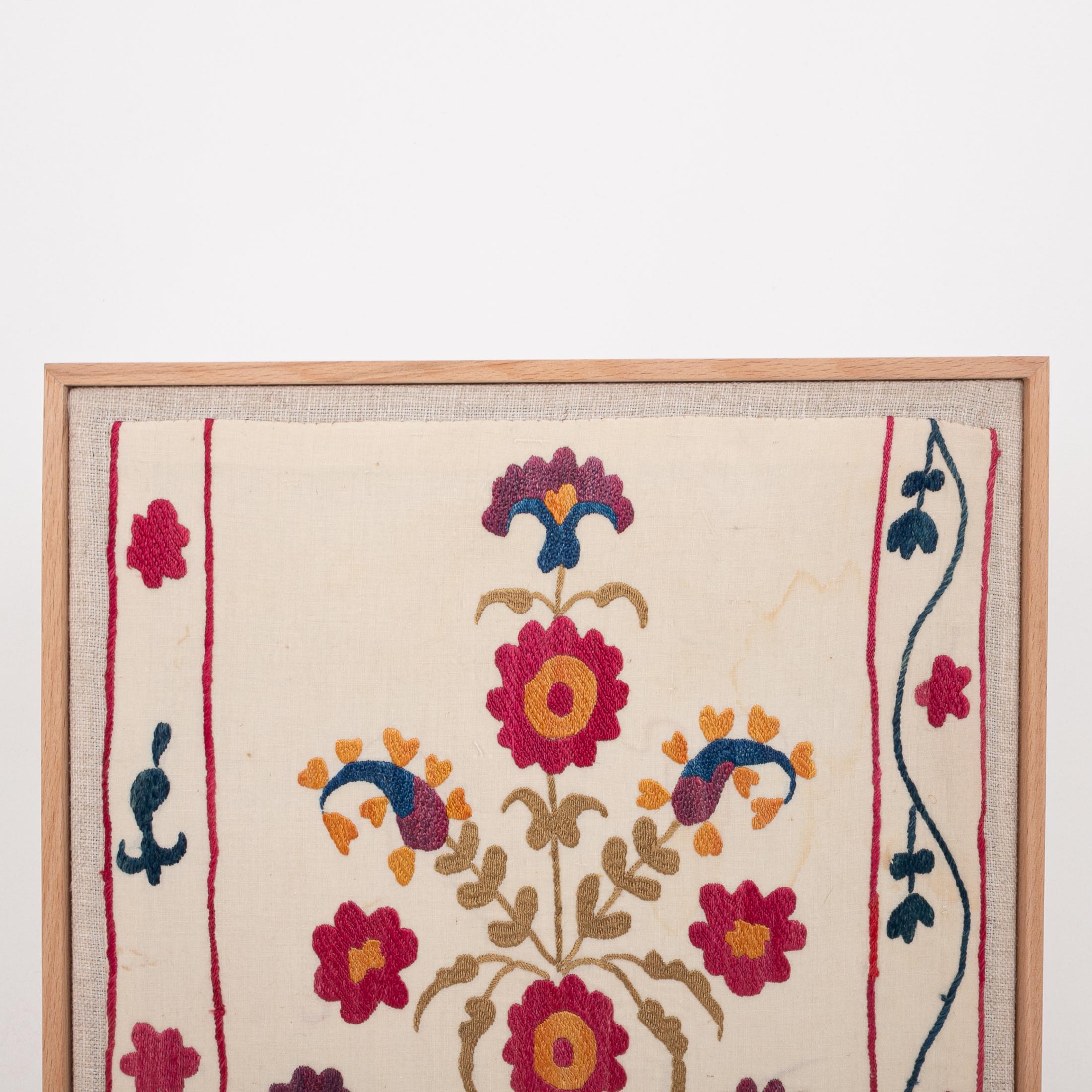 Uzbek Professionally Framed Antique Suzani Fragment, 19th Century. For Sale