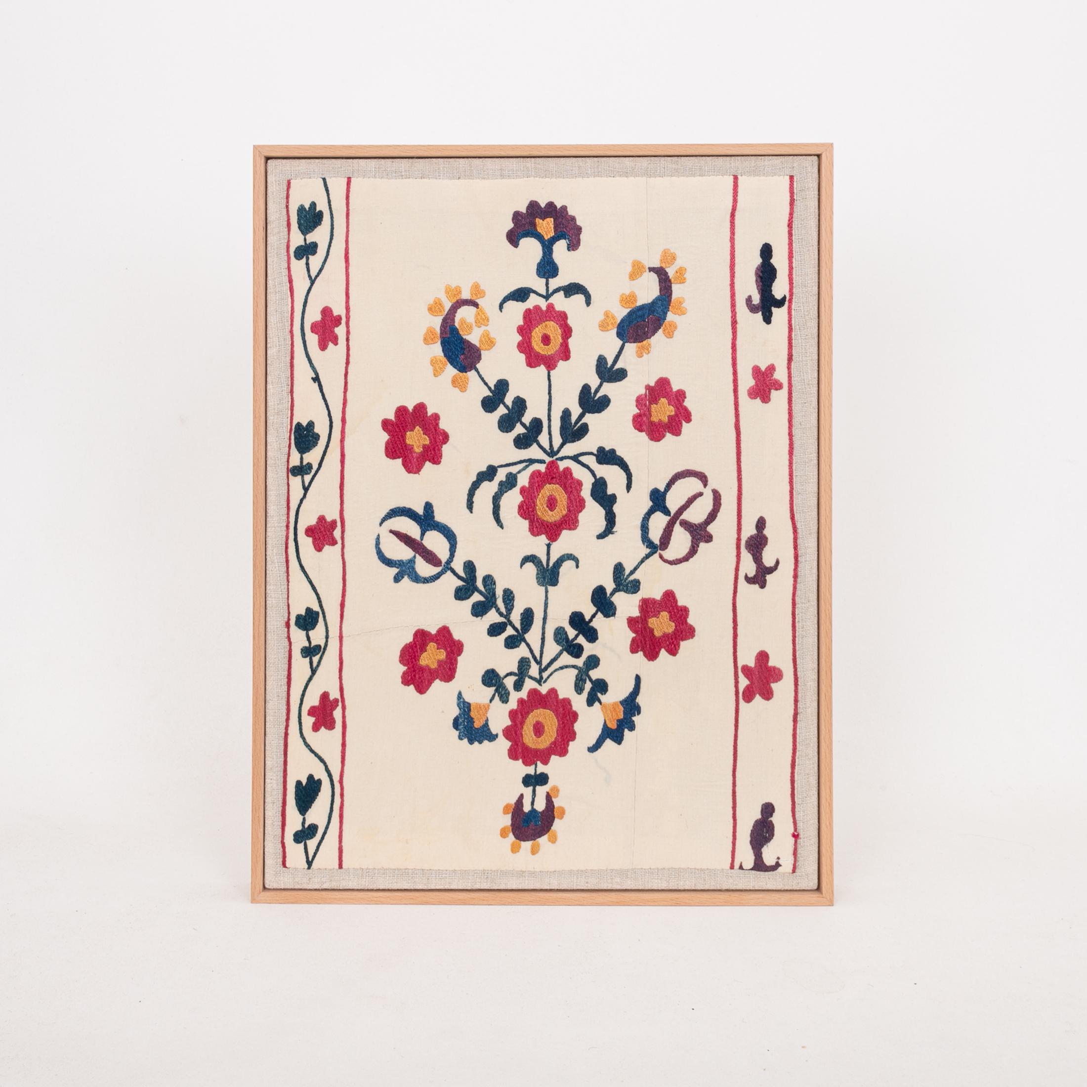 Uzbek Professionally Framed Antique Suzani Fragment, 19th Century.