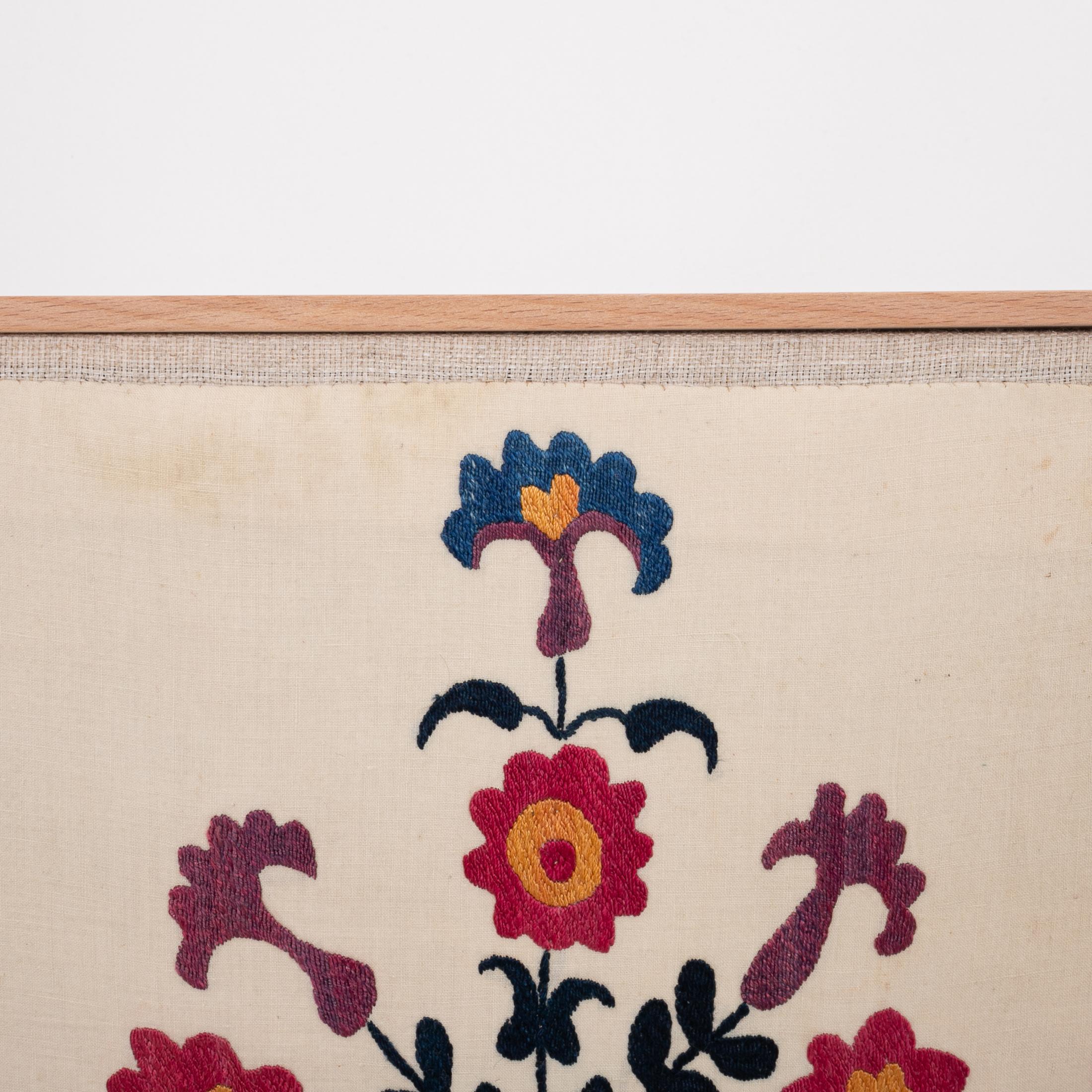 Uzbek Professionally Framed Antique Suzani Fragment, 19th Century. For Sale