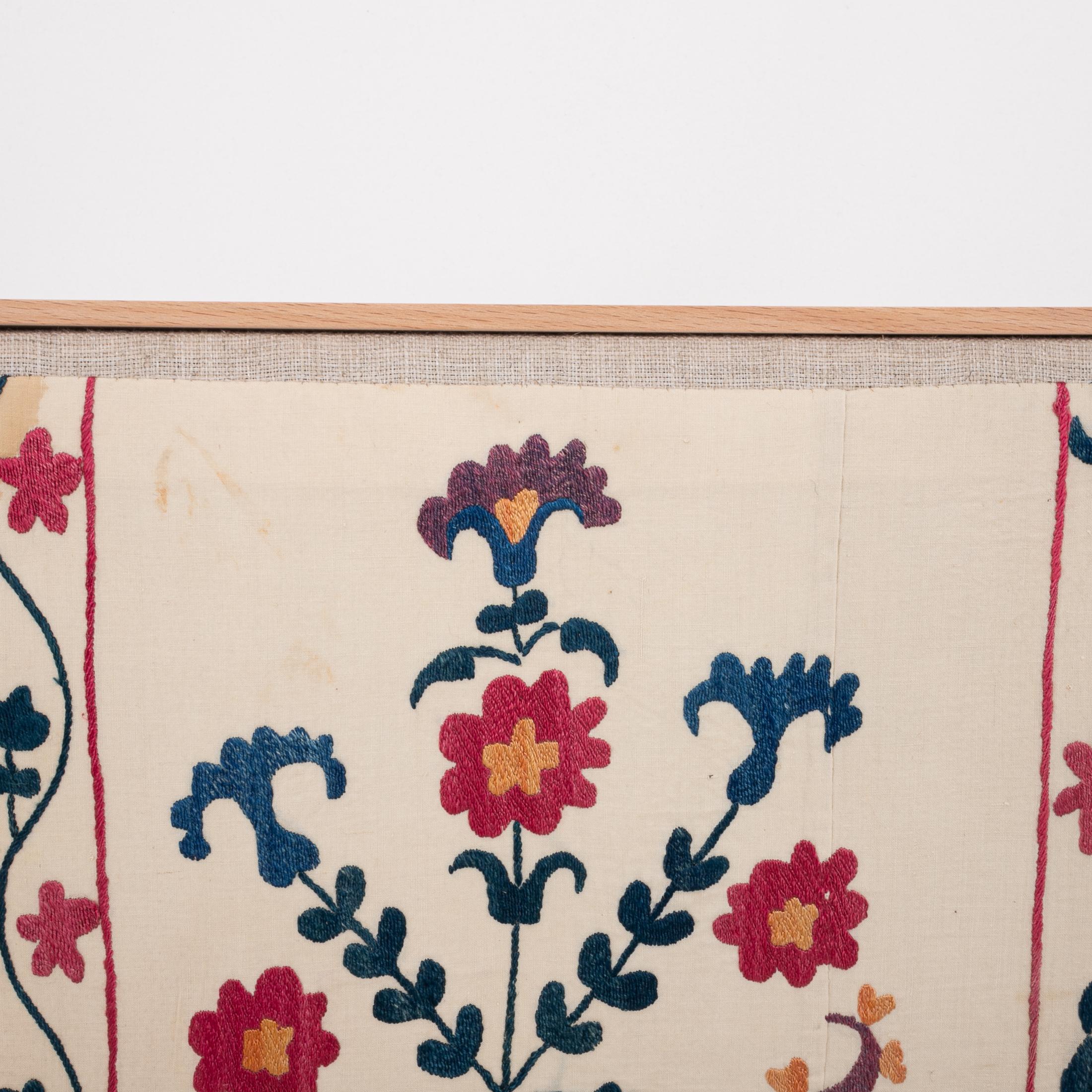 Uzbek Professionally Framed Antique Suzani Fragment, 19th Century. For Sale