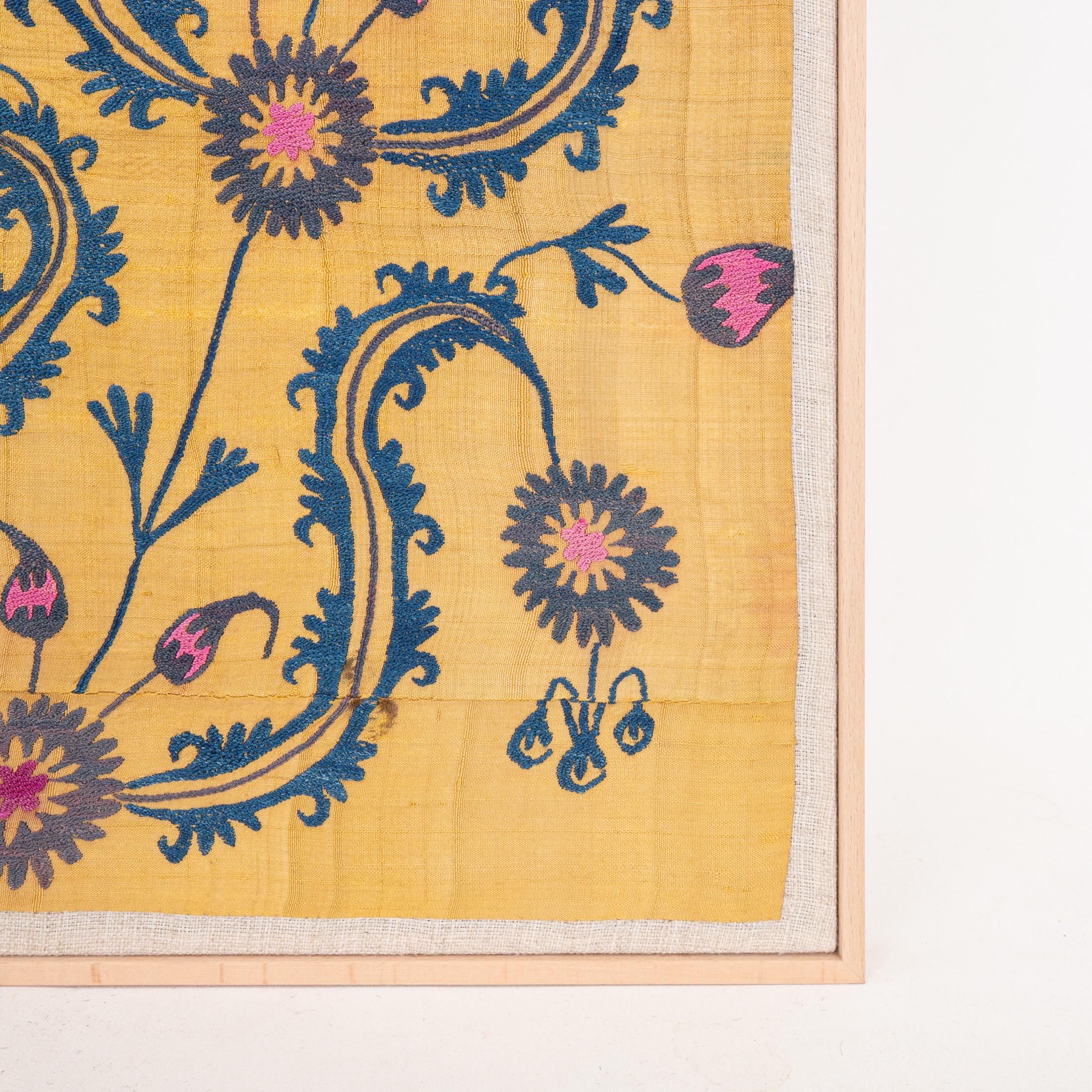 Embroidered Professionally Framed Antique Suzani Fragment, 19th Century.