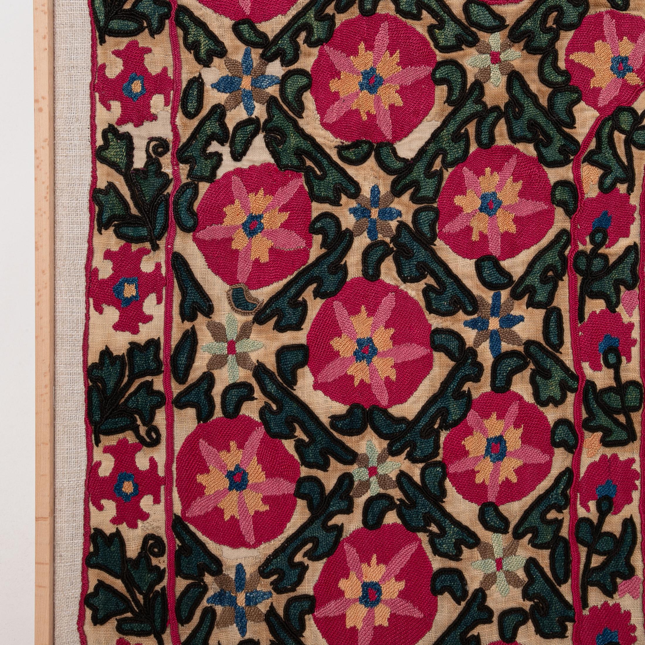 Embroidered Professionally Framed Antique Suzani Fragment, 19th Century.