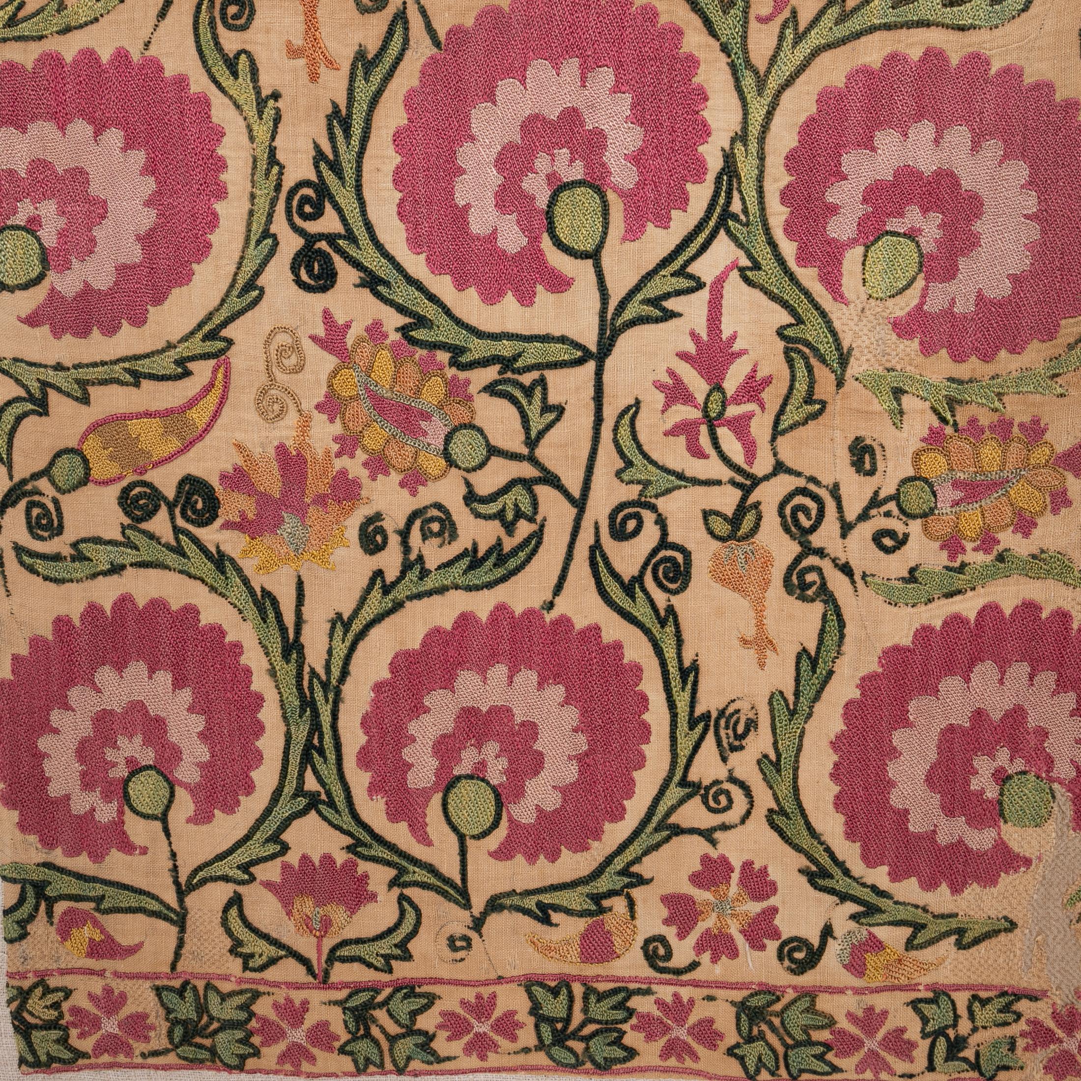 Embroidered Professionally Framed Antique Suzani Fragment, 19th Century. For Sale