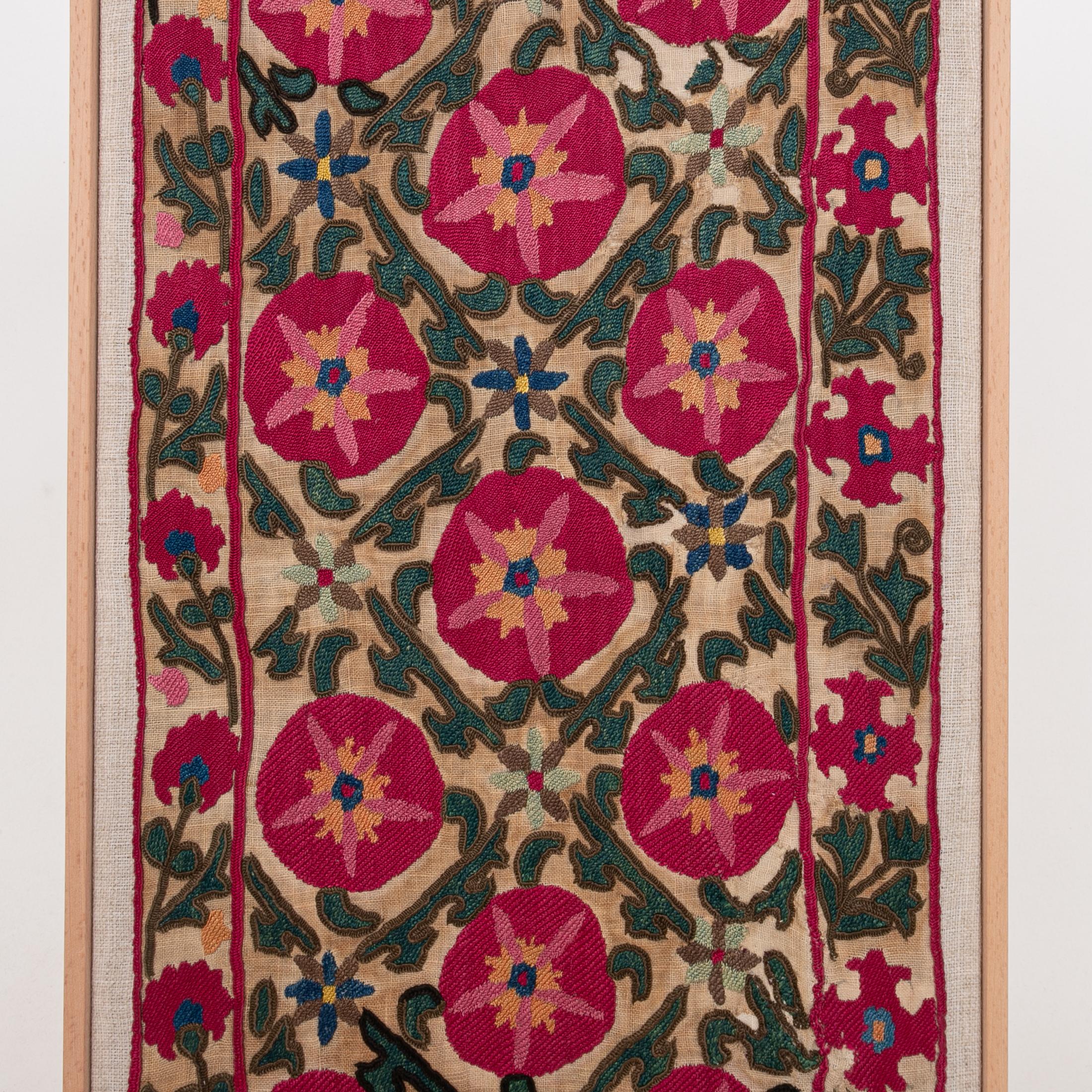Embroidered Professionally Framed Antique Suzani Fragment, 19th Century.