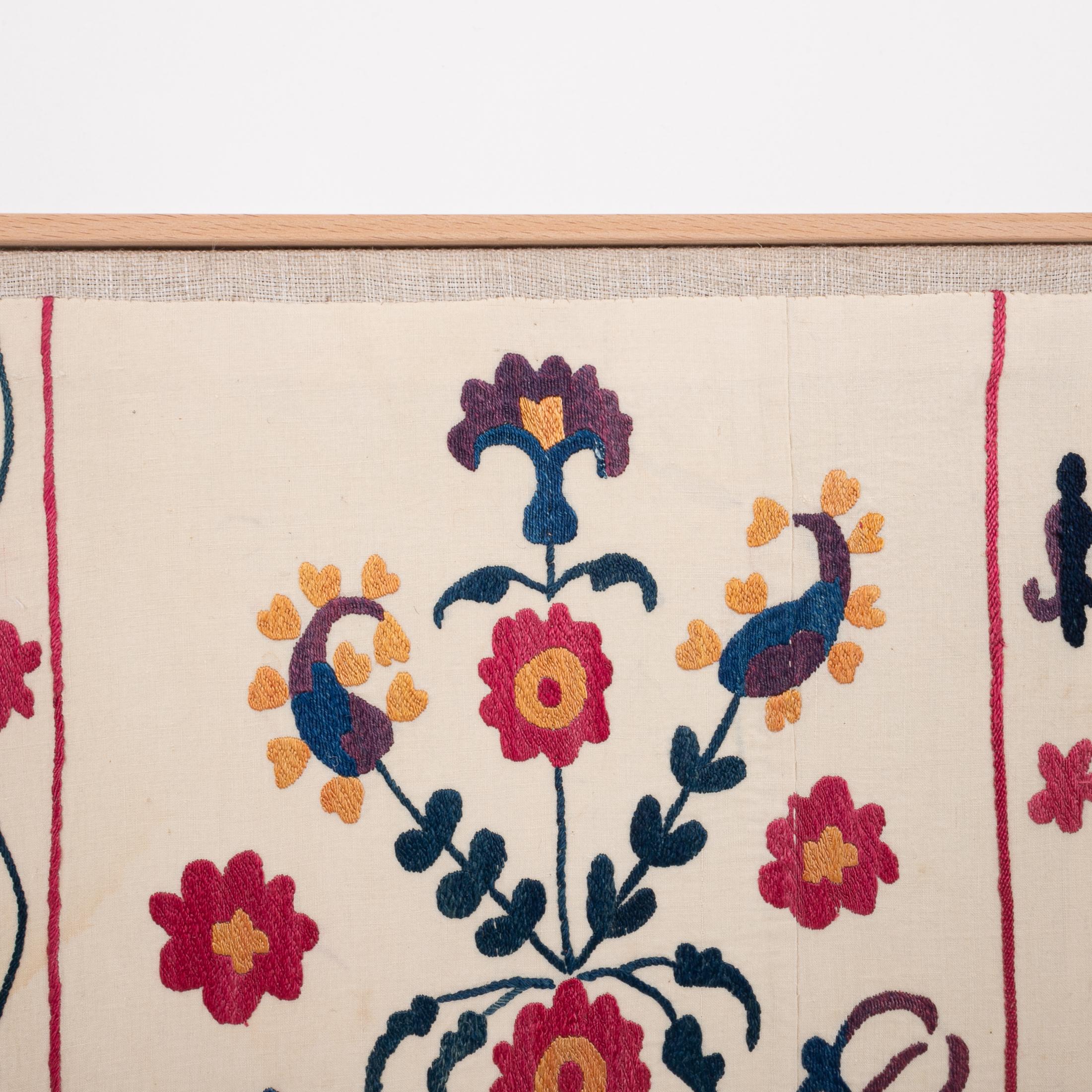 Embroidered Professionally Framed Antique Suzani Fragment, 19th Century.