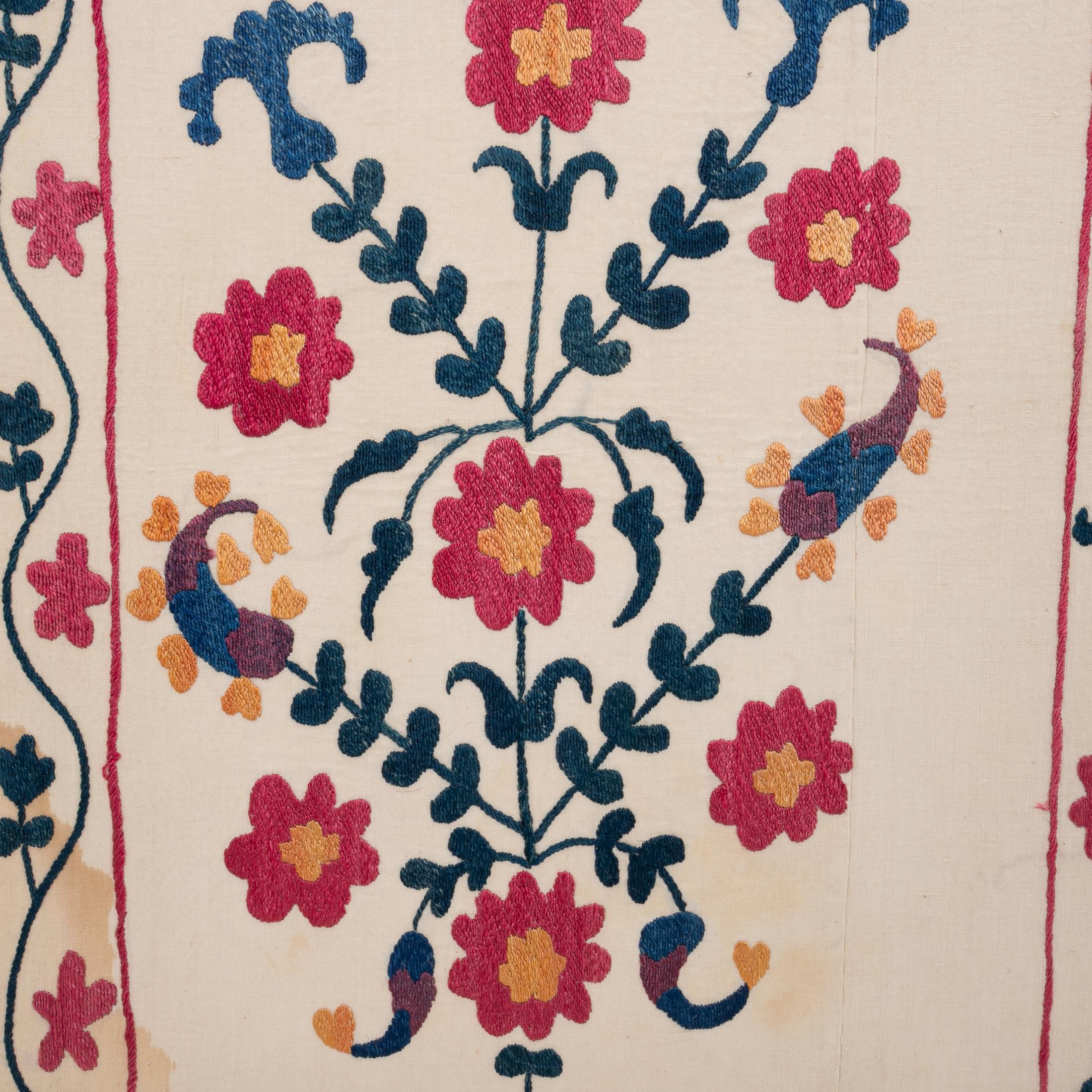 Embroidered Professionally Framed Antique Suzani Fragment, 19th Century. For Sale