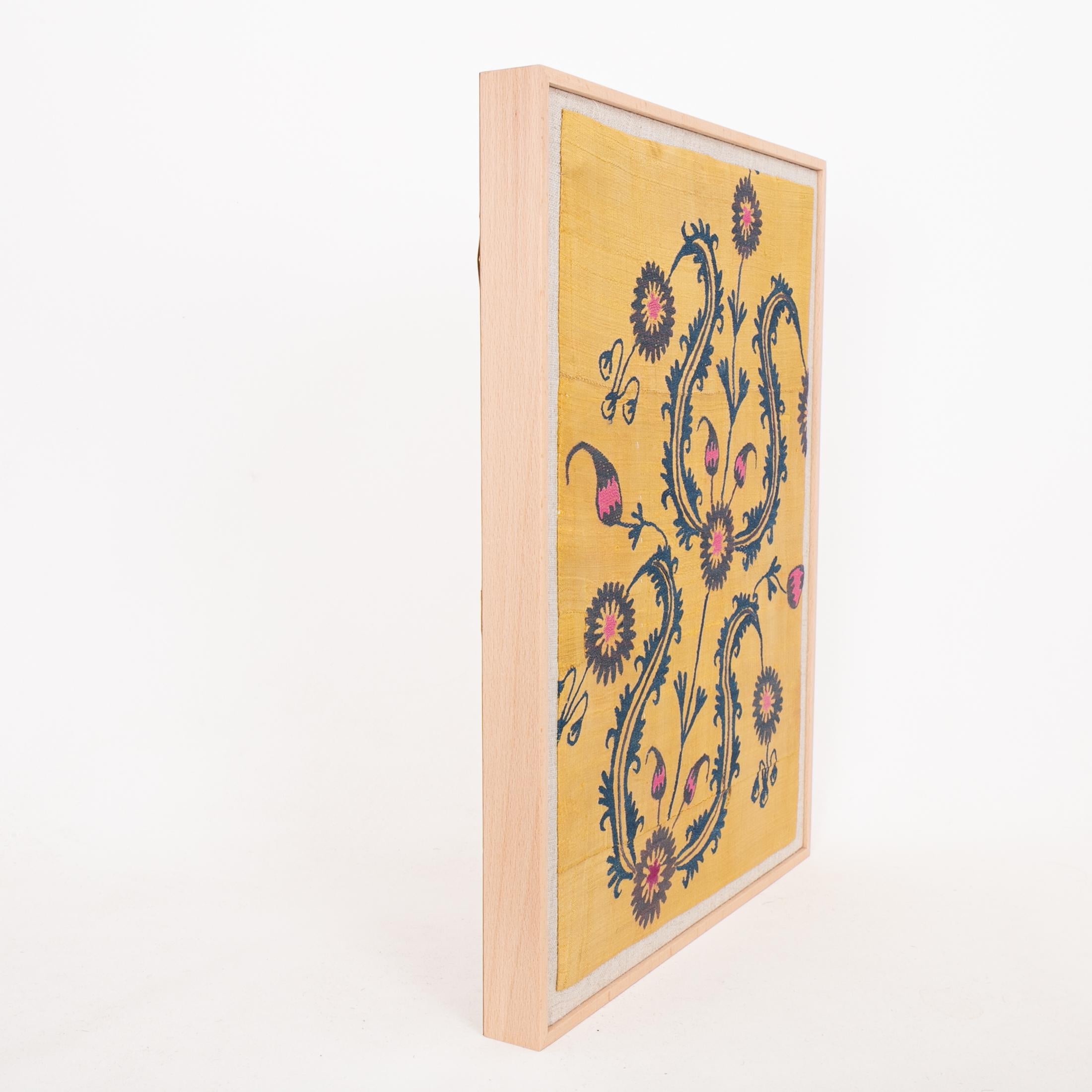 Professionally Framed Antique Suzani Fragment, 19th Century. In Fair Condition In Istanbul, TR