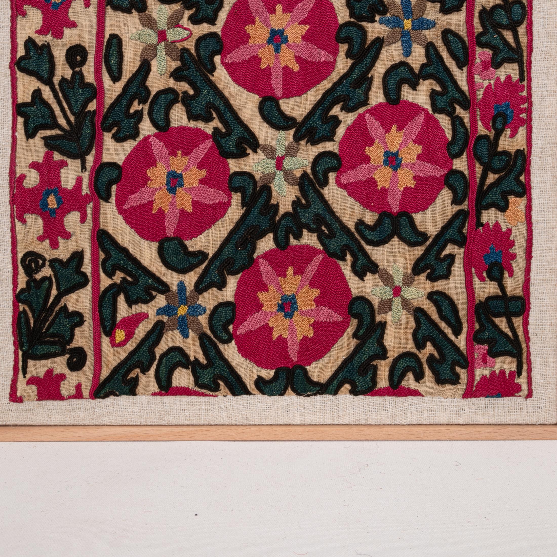 Professionally Framed Antique Suzani Fragment, 19th Century. In Fair Condition In Istanbul, TR