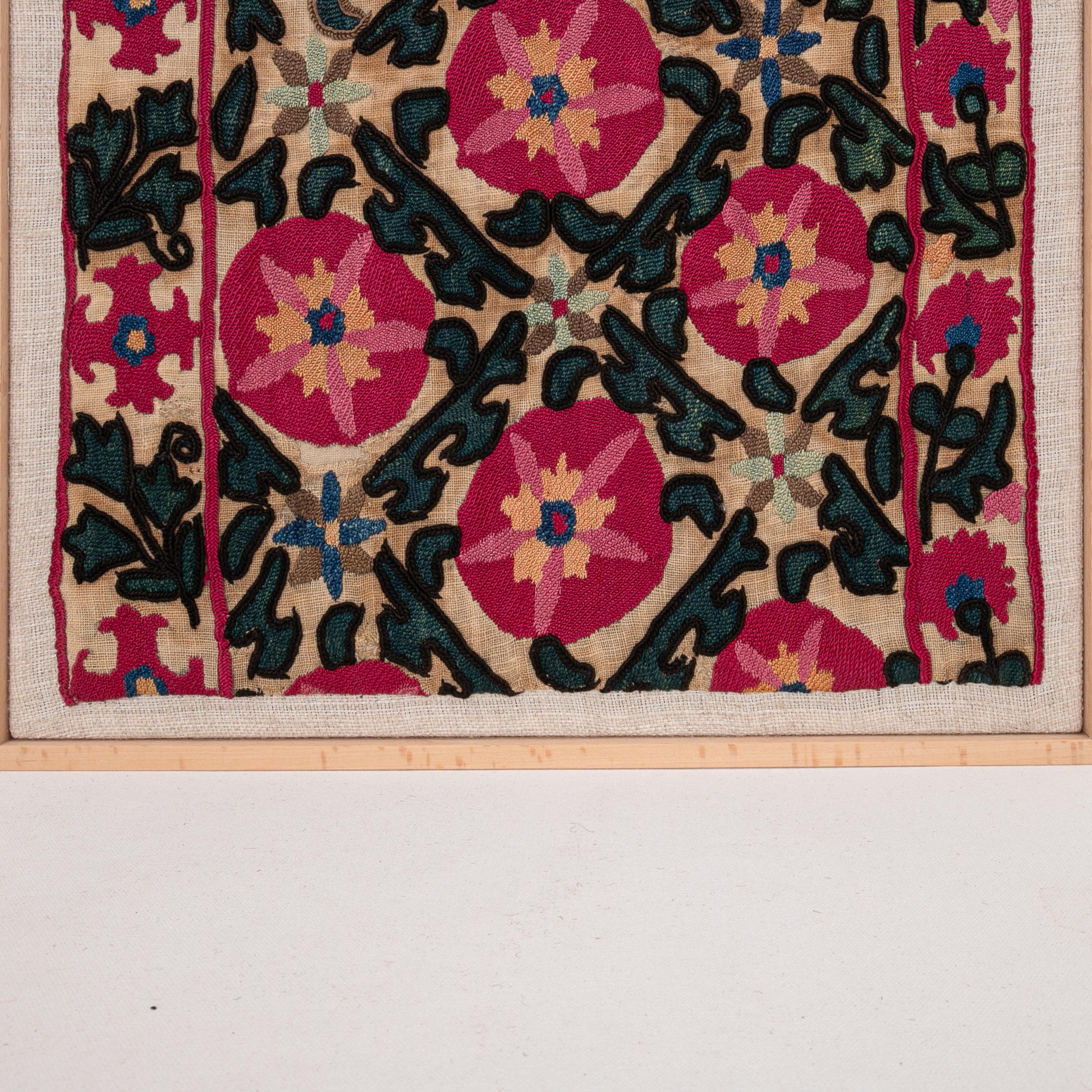 Professionally Framed Antique Suzani Fragment, 19th Century. In Fair Condition In Istanbul, TR