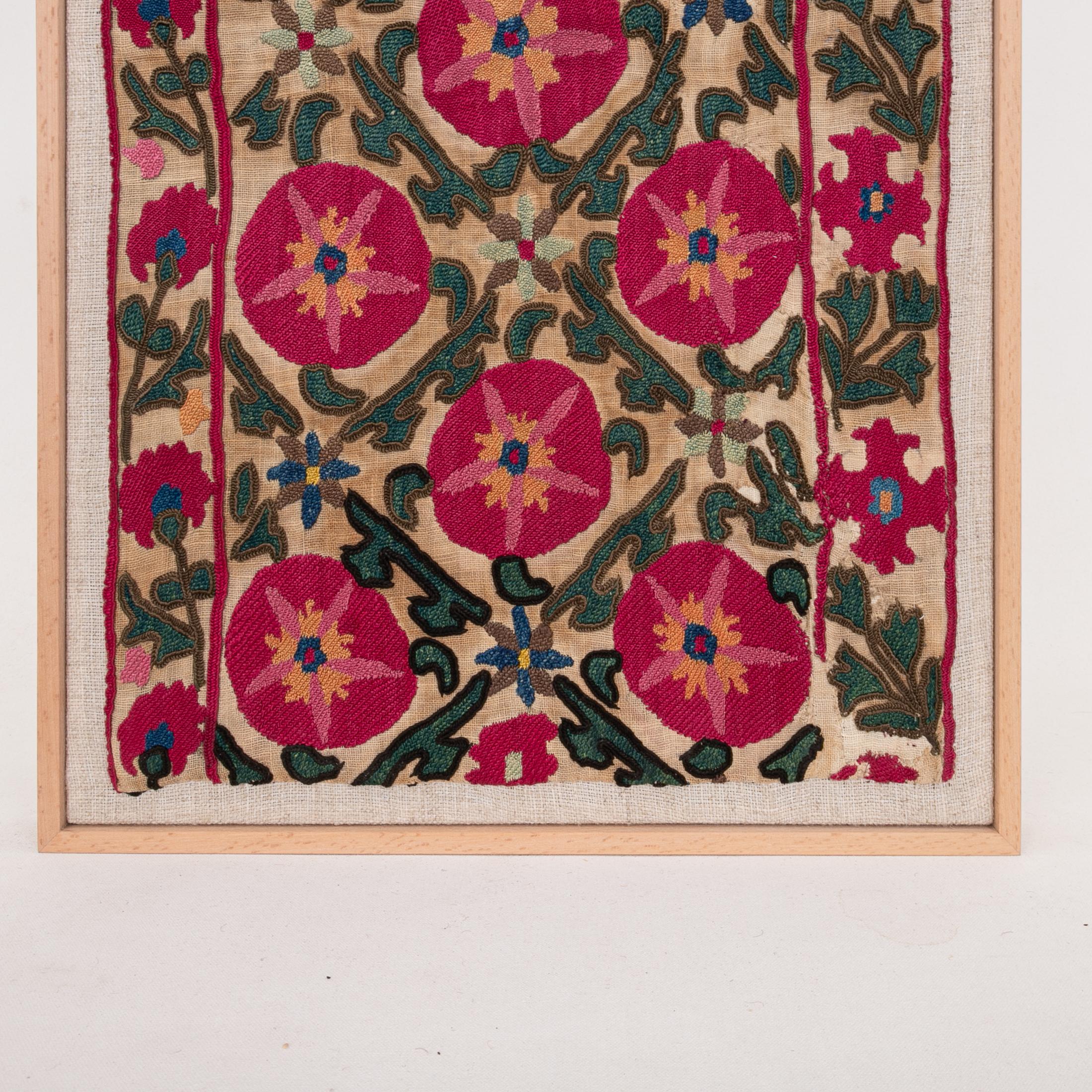 Professionally Framed Antique Suzani Fragment, 19th Century. In Fair Condition In Istanbul, TR