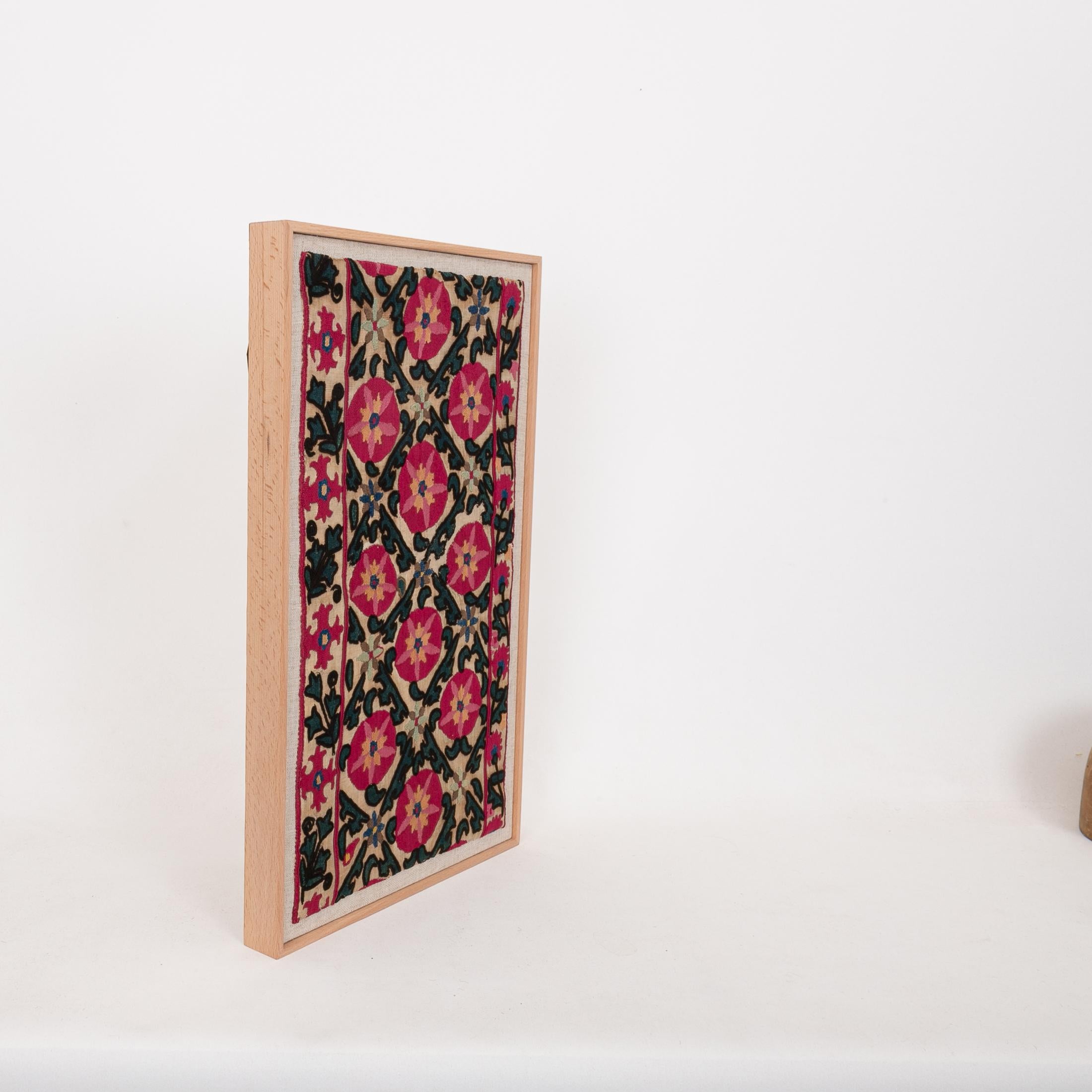 Silk Professionally Framed Antique Suzani Fragment, 19th Century.
