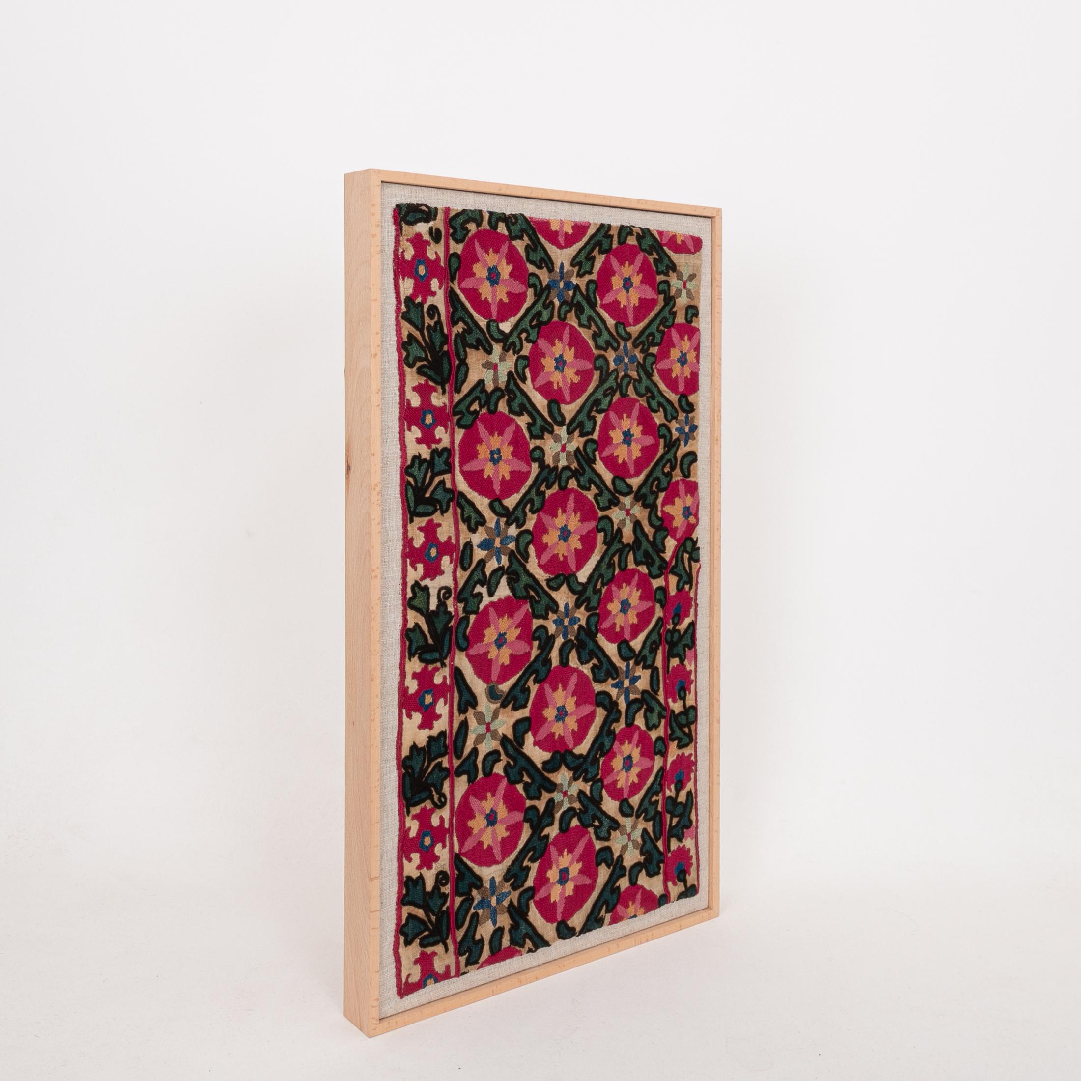 Silk Professionally Framed Antique Suzani Fragment, 19th Century.