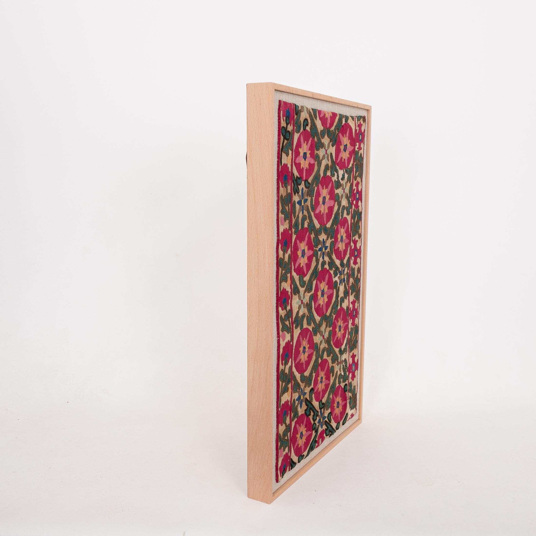 Silk Professionally Framed Antique Suzani Fragment, 19th Century.