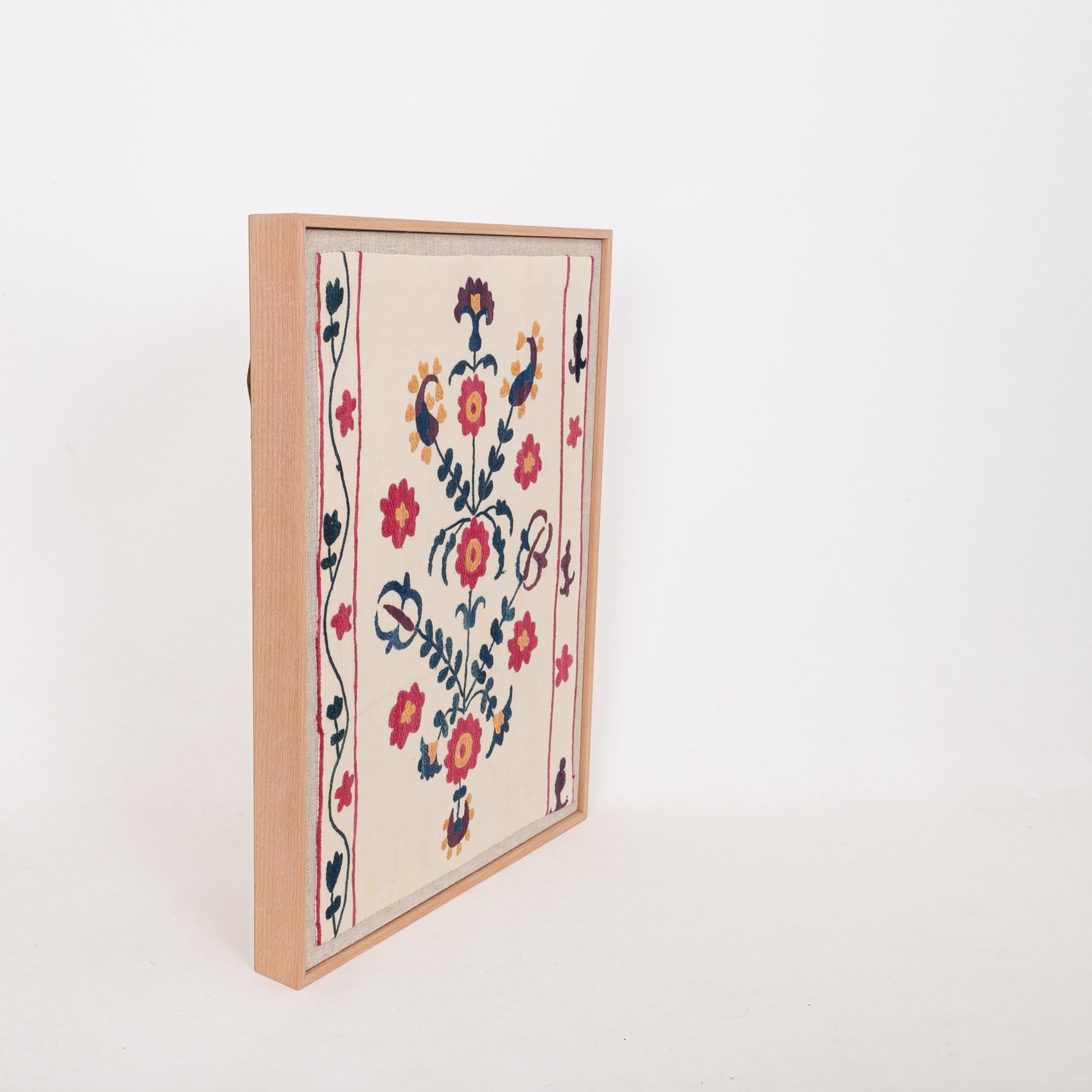 Silk Professionally Framed Antique Suzani Fragment, 19th Century.
