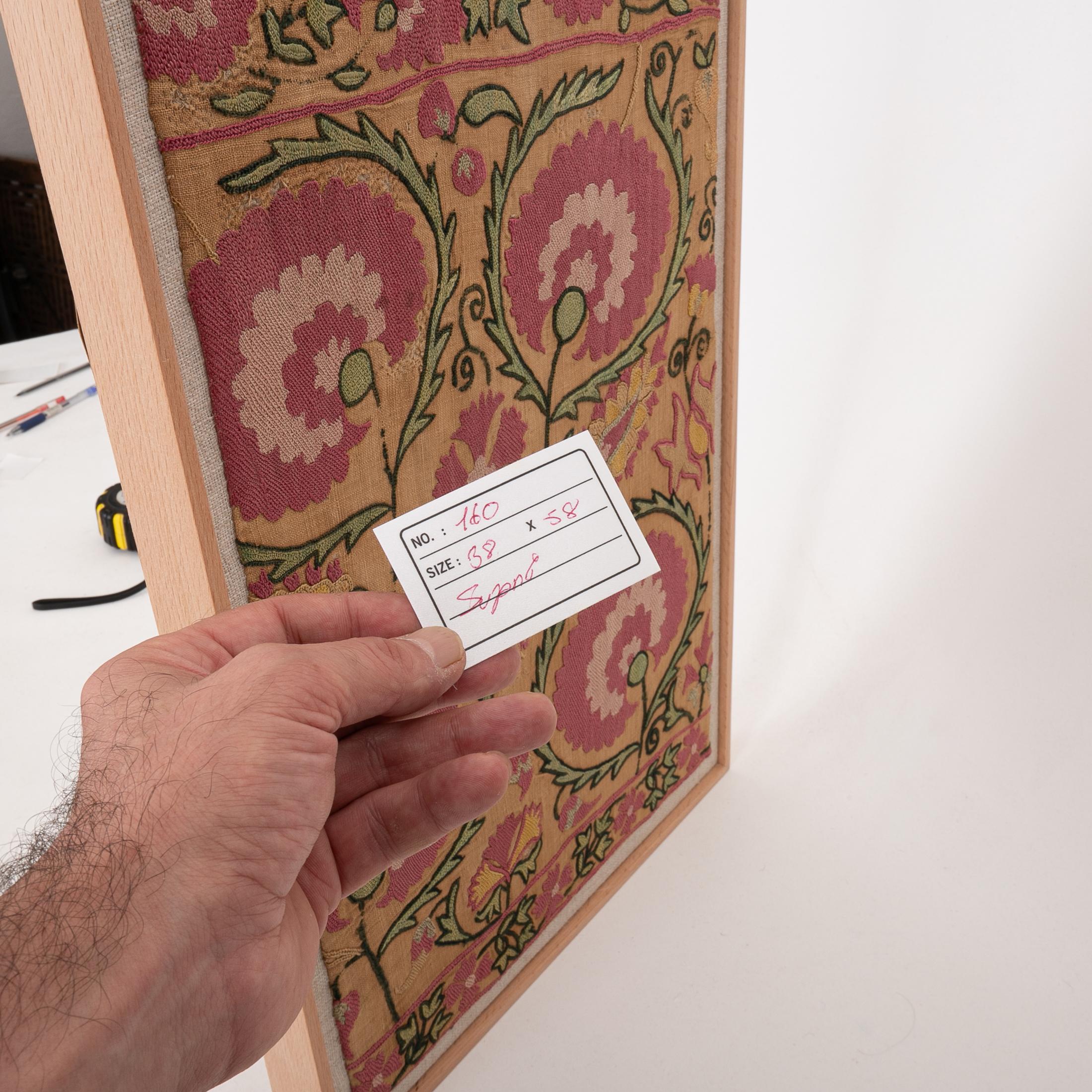 Professionally Framed Antique Suzani Fragment, 19th Century. For Sale 1