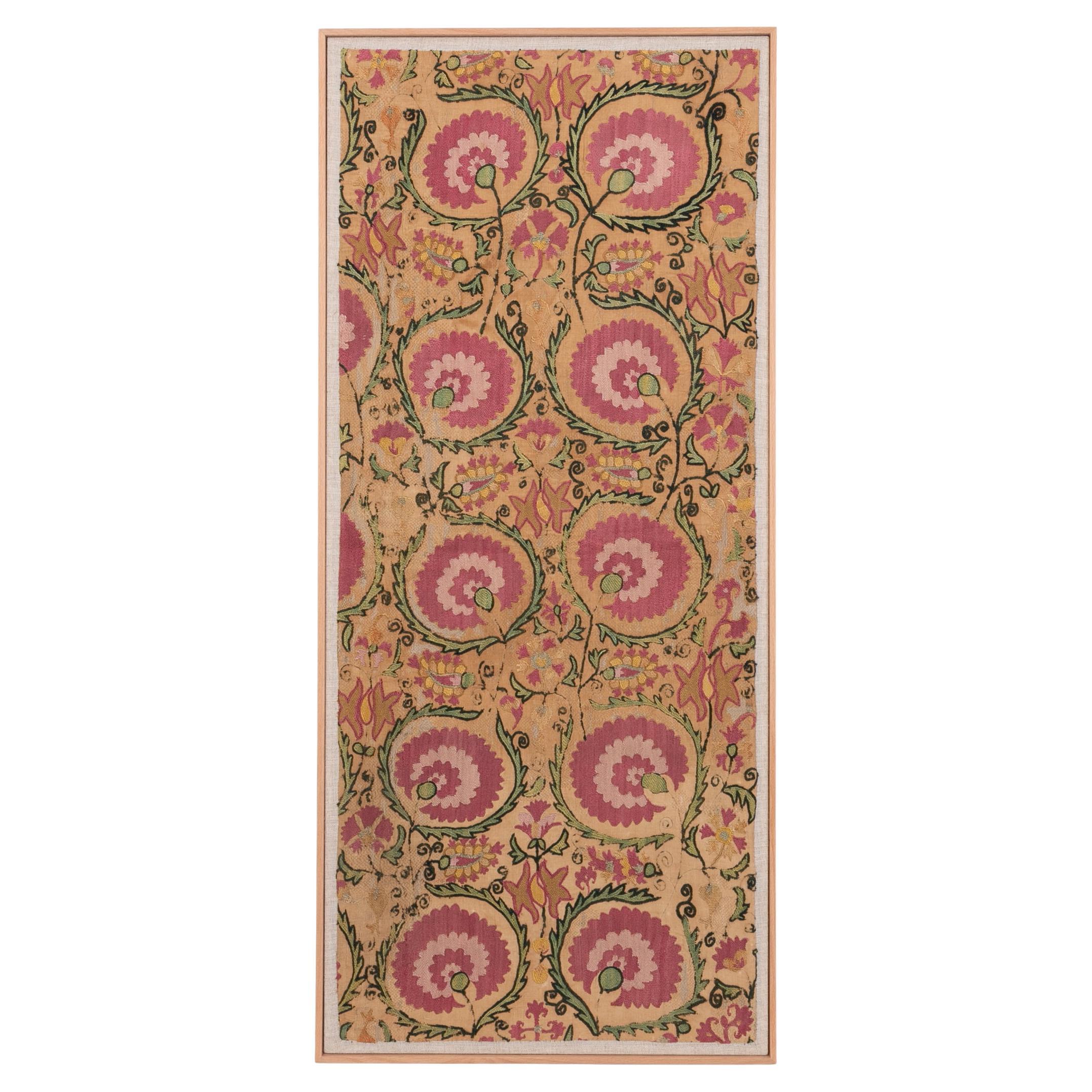 Professionally Framed Antique Suzani Fragment, 19th Century.