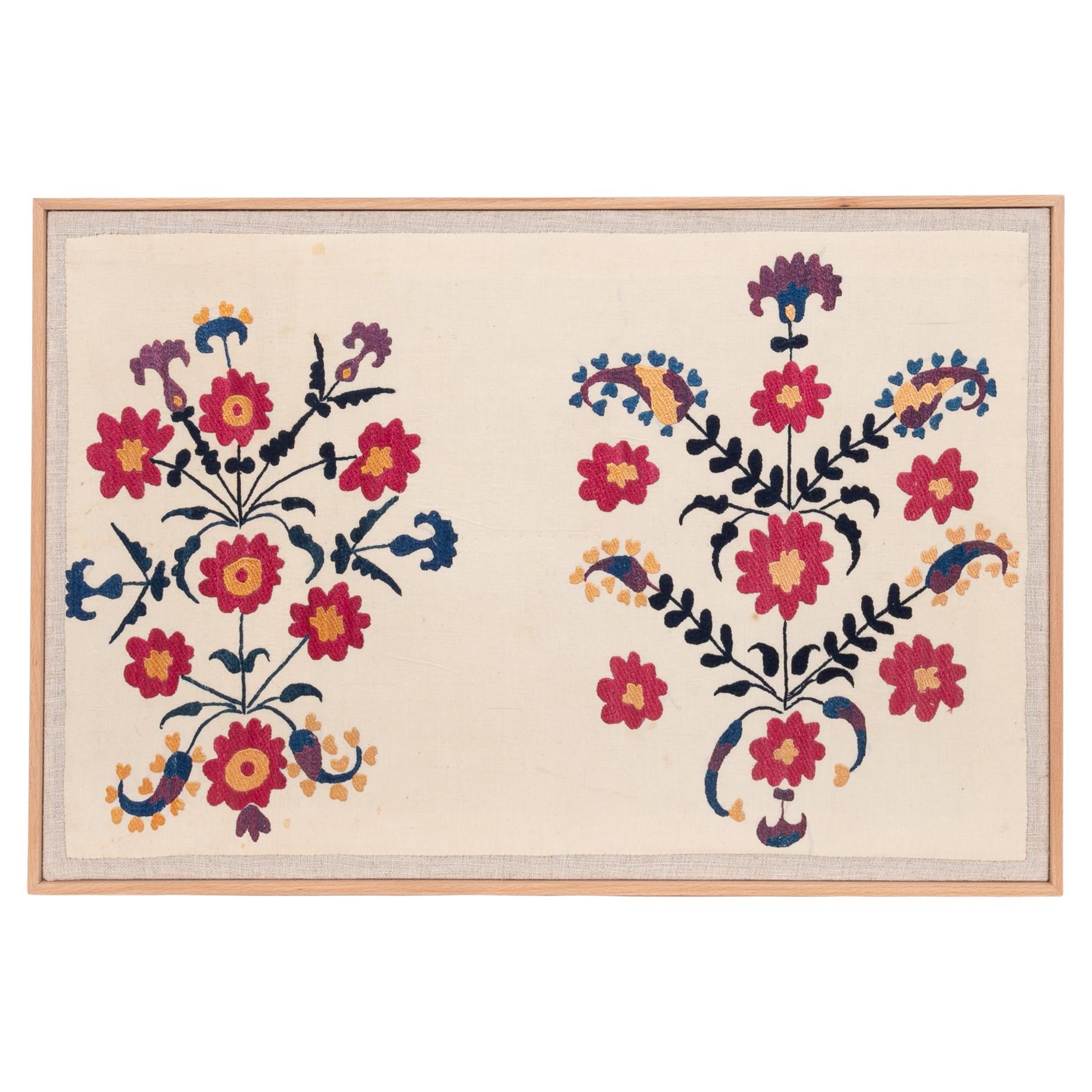 Professionally Framed Antique Suzani Fragment, 19th Century.