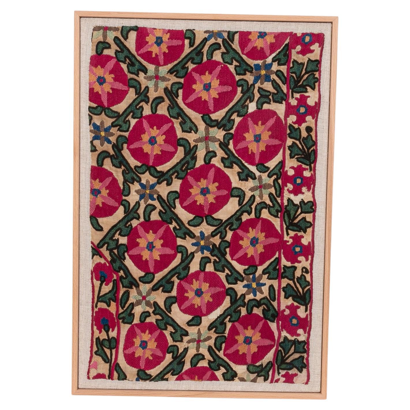 Professionally Framed Antique Suzani Fragment, 19th Century.