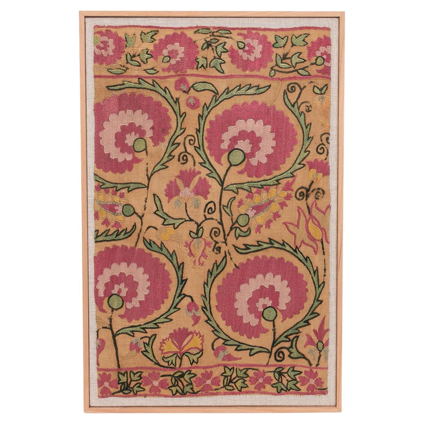 Professionally Framed Antique Suzani Fragment, 19th Century.