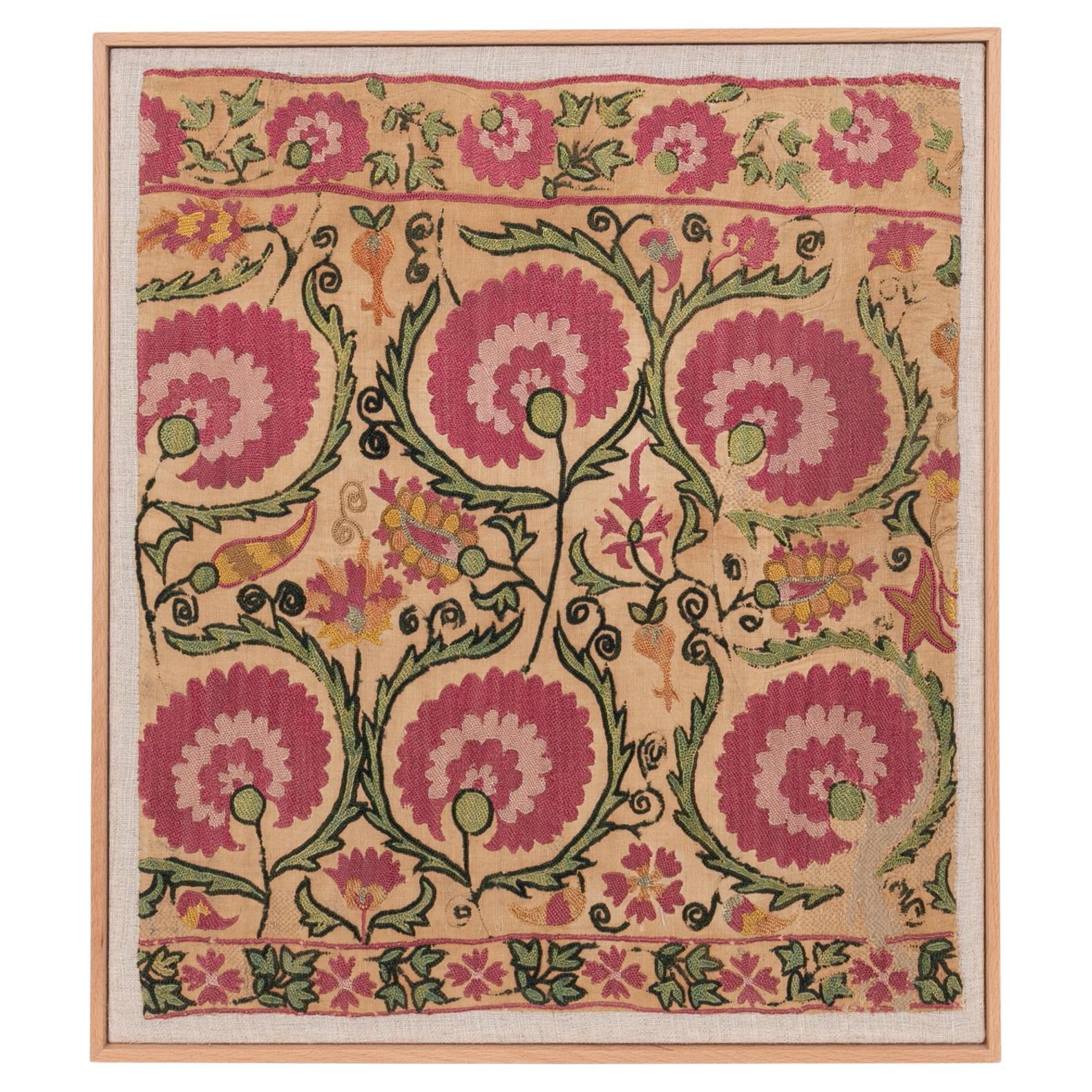 Professionally Framed Antique Suzani Fragment, 19th Century.