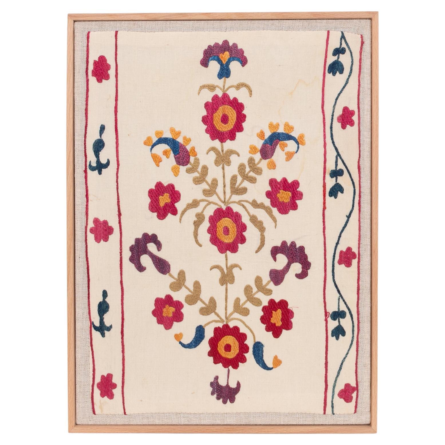 Professionally Framed Antique Suzani Fragment, 19th Century. For Sale
