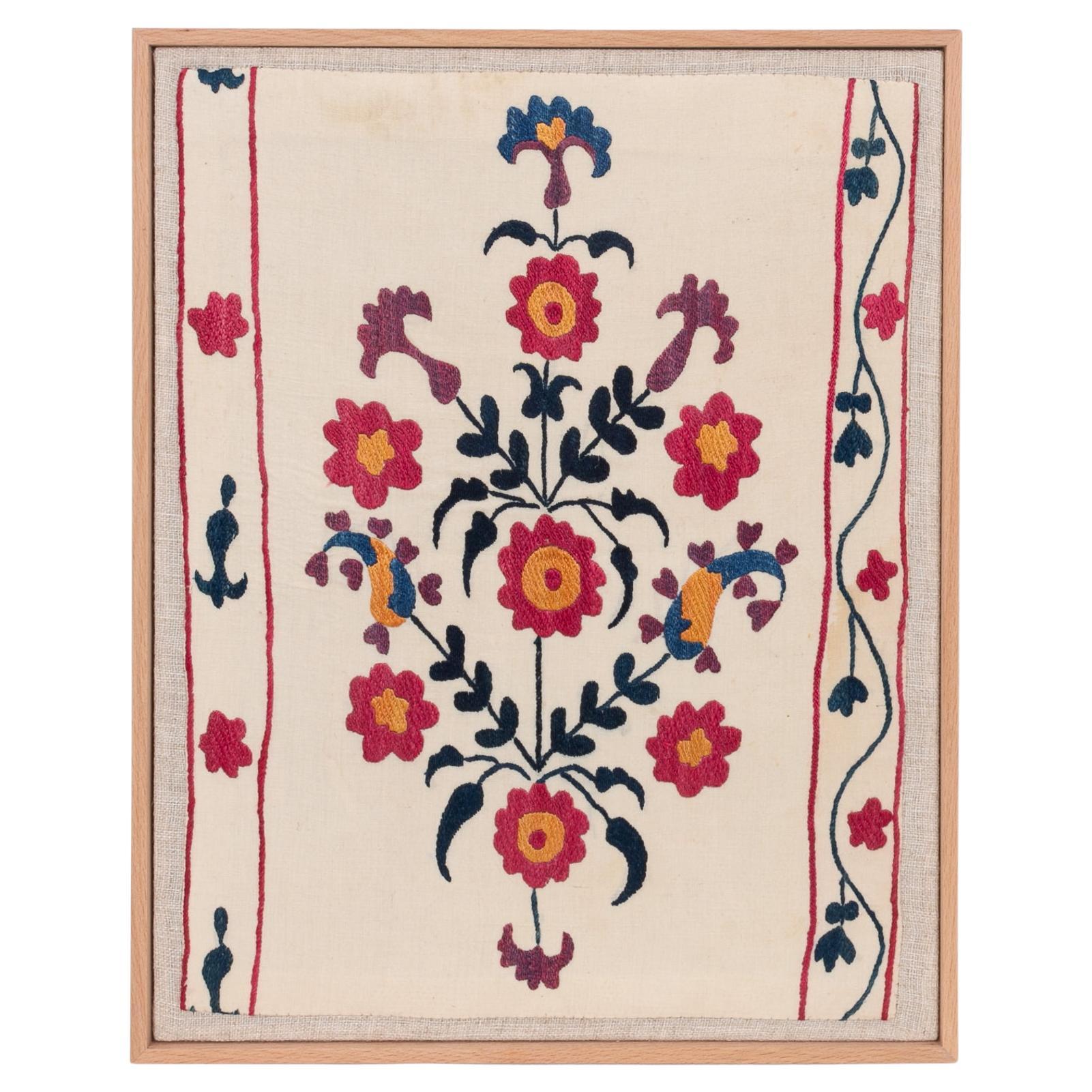 Professionally Framed Antique Suzani Fragment, 19th Century.