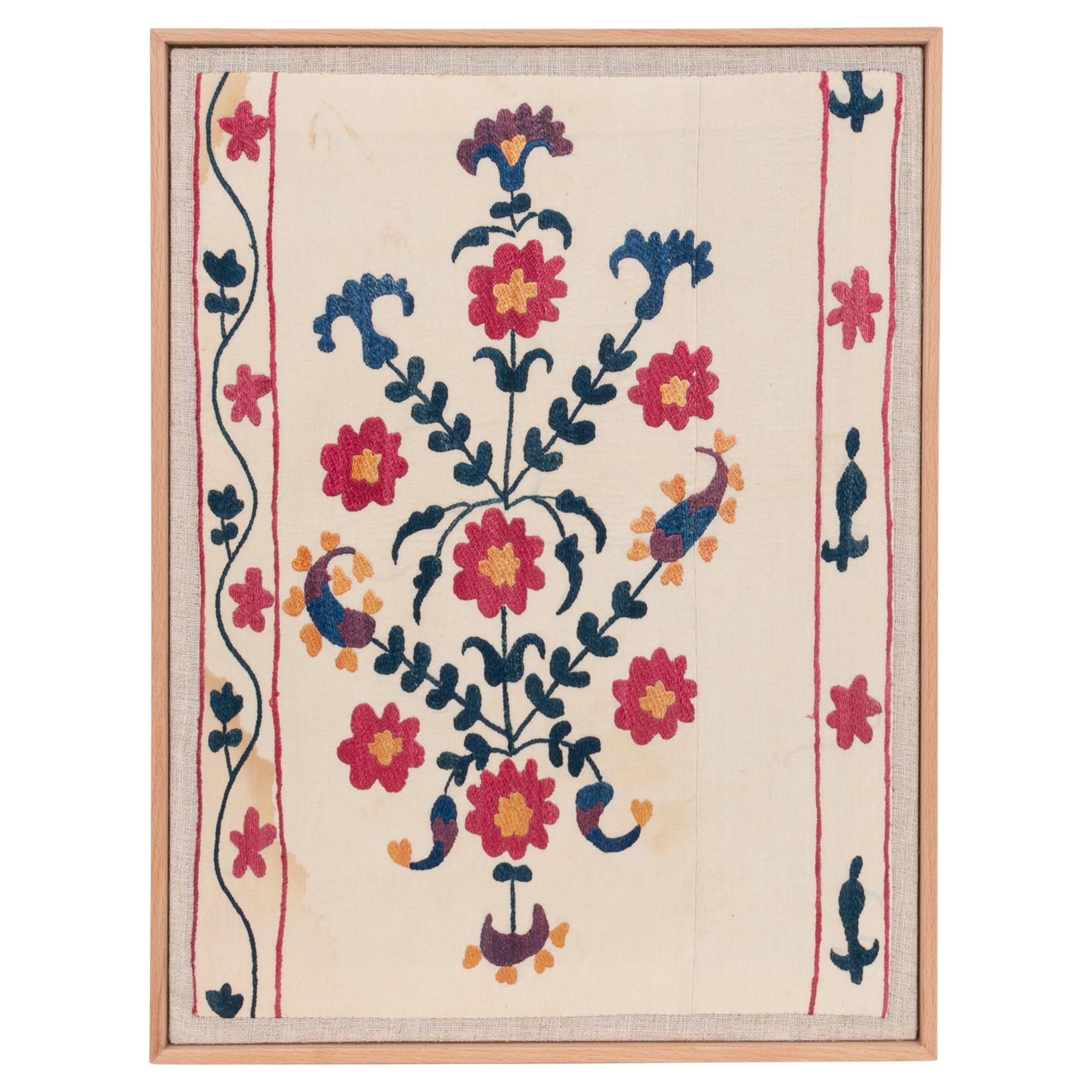 Professionally Framed Antique Suzani Fragment, 19th Century.
