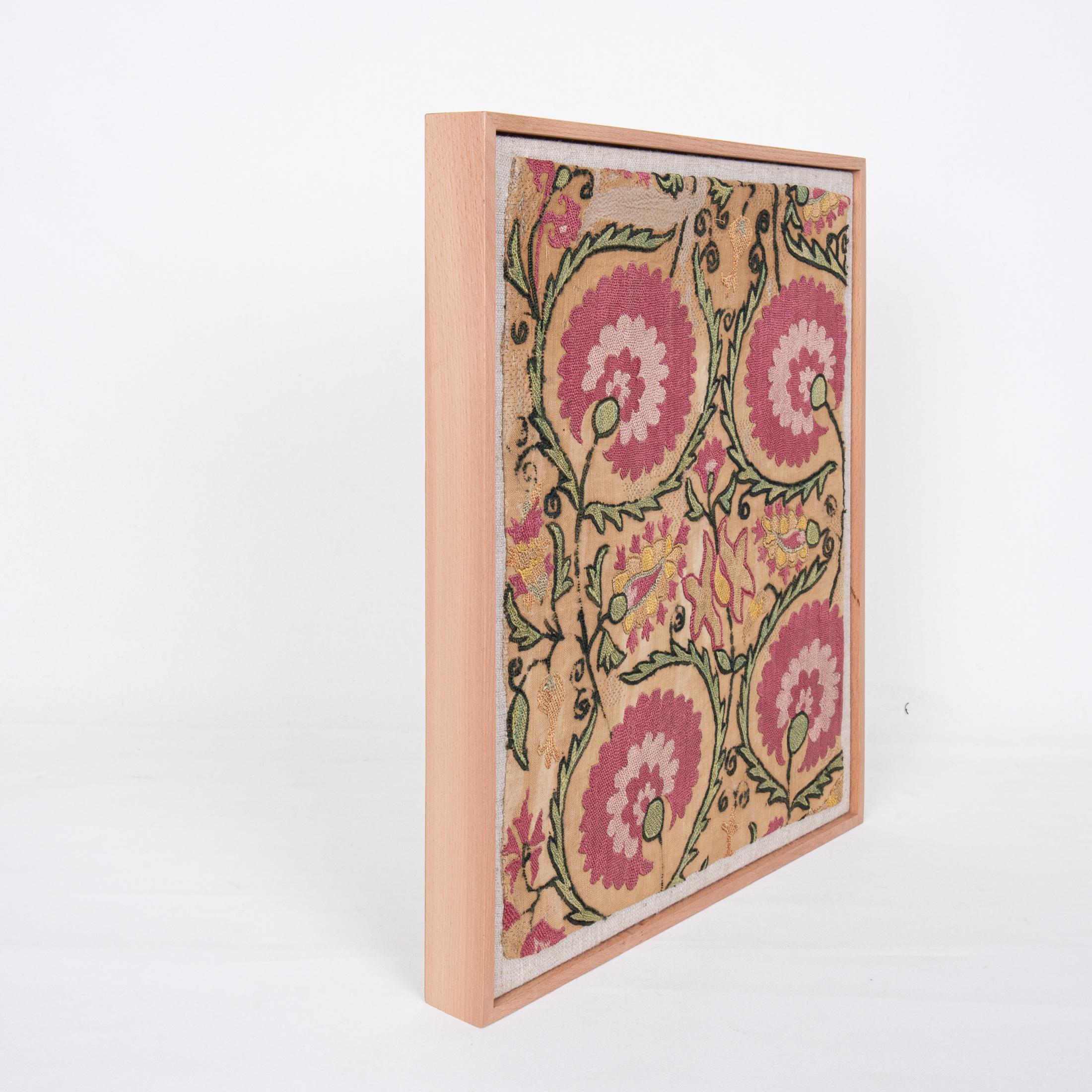 Professionally Framed Antique Suzani Fragment , Tajikstan, Central Asia In Fair Condition In Istanbul, TR