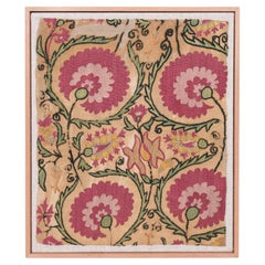 Professionally Framed Antique Suzani Fragment , Tajikstan, Central Asia