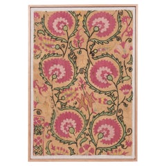 Professionally Framed Antique Suzani Fragment , Tajikstan, Central Asia