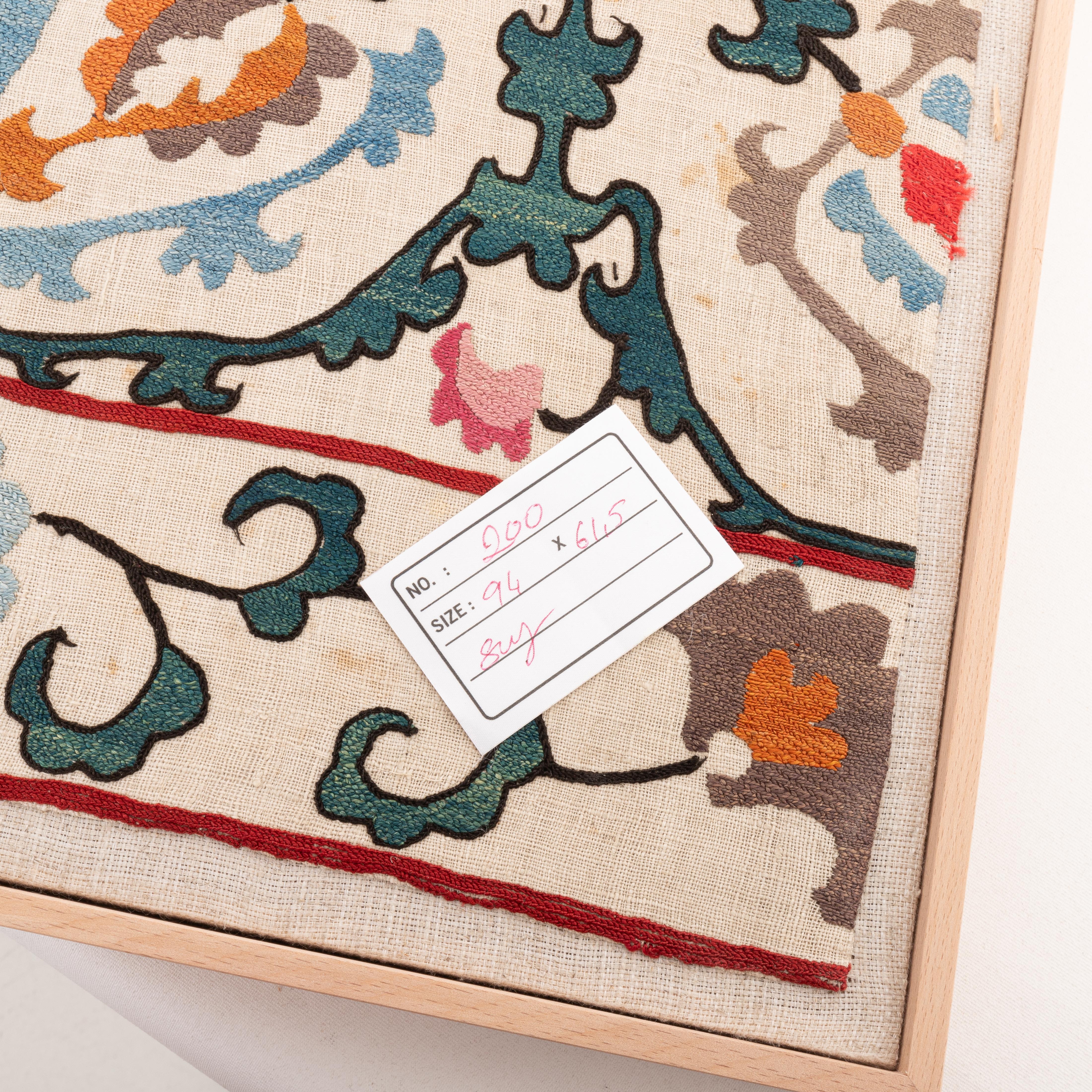 Silk Professionally Framed Antique Suzani from Samarkand Uzbekistan For Sale