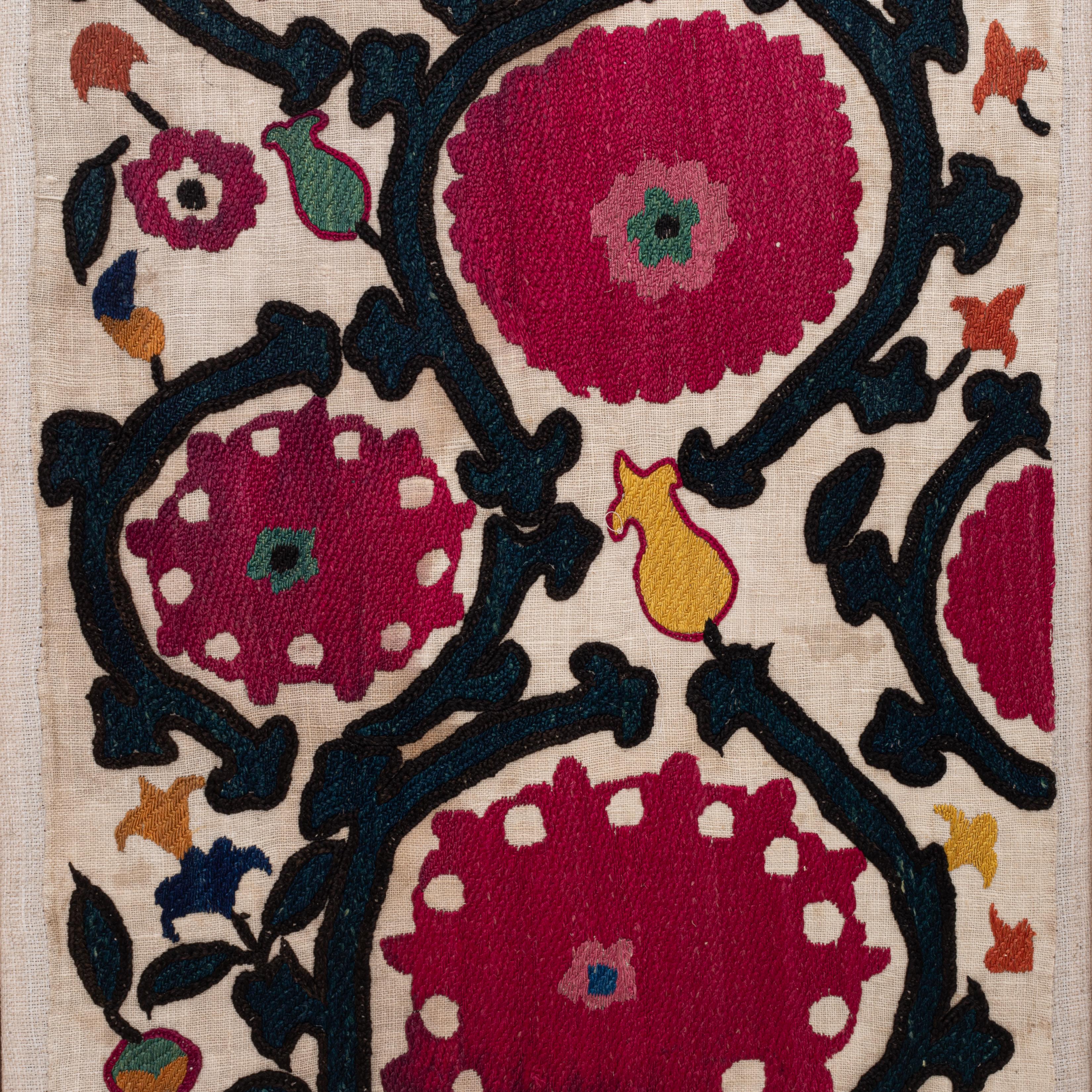 Professionally Framed Antique Tajik Suzani Fragment, Early 20th Century. In Fair Condition In Istanbul, TR