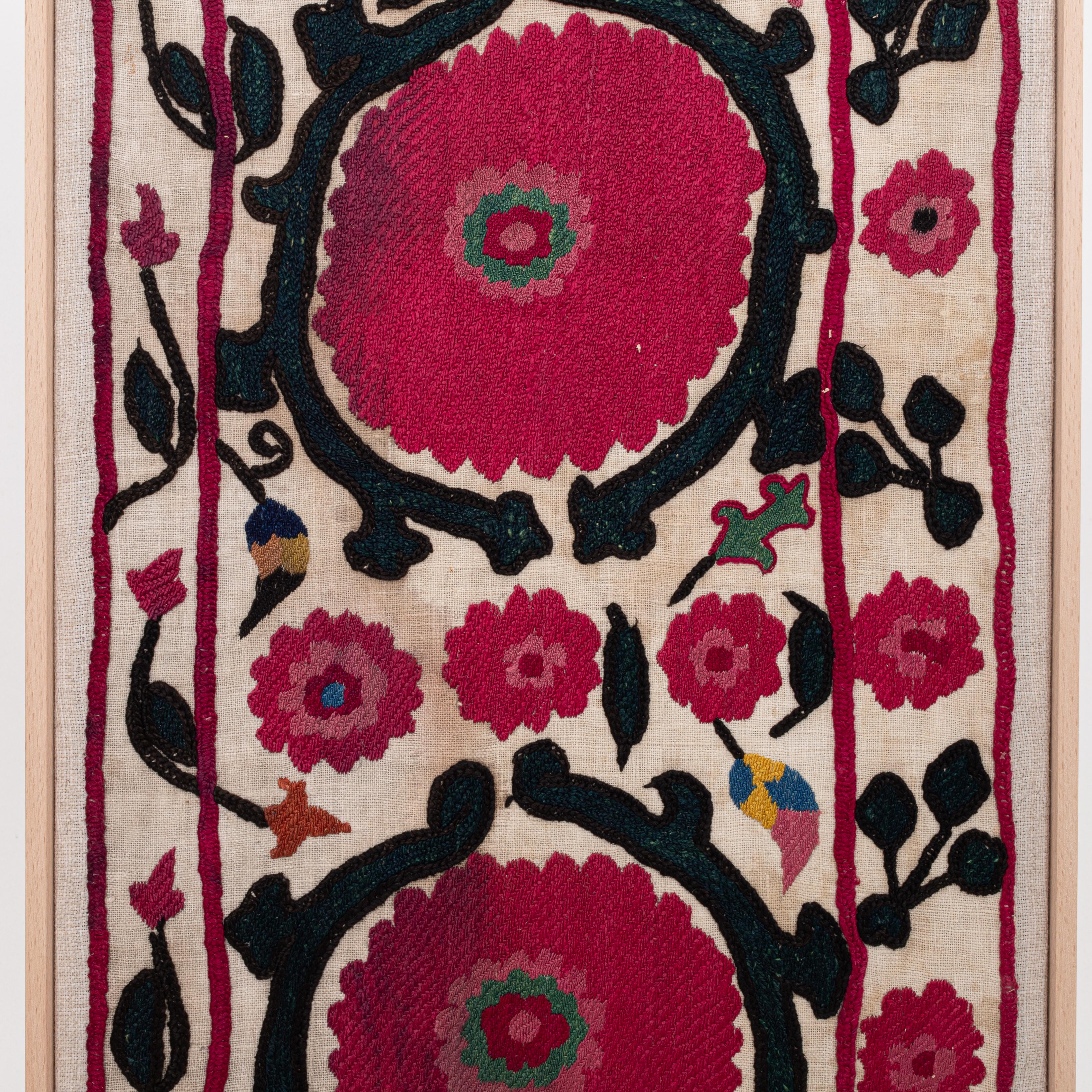 Professionally Framed Antique Tajik Suzani Fragment, Early 20th Century. In Fair Condition For Sale In Istanbul, TR