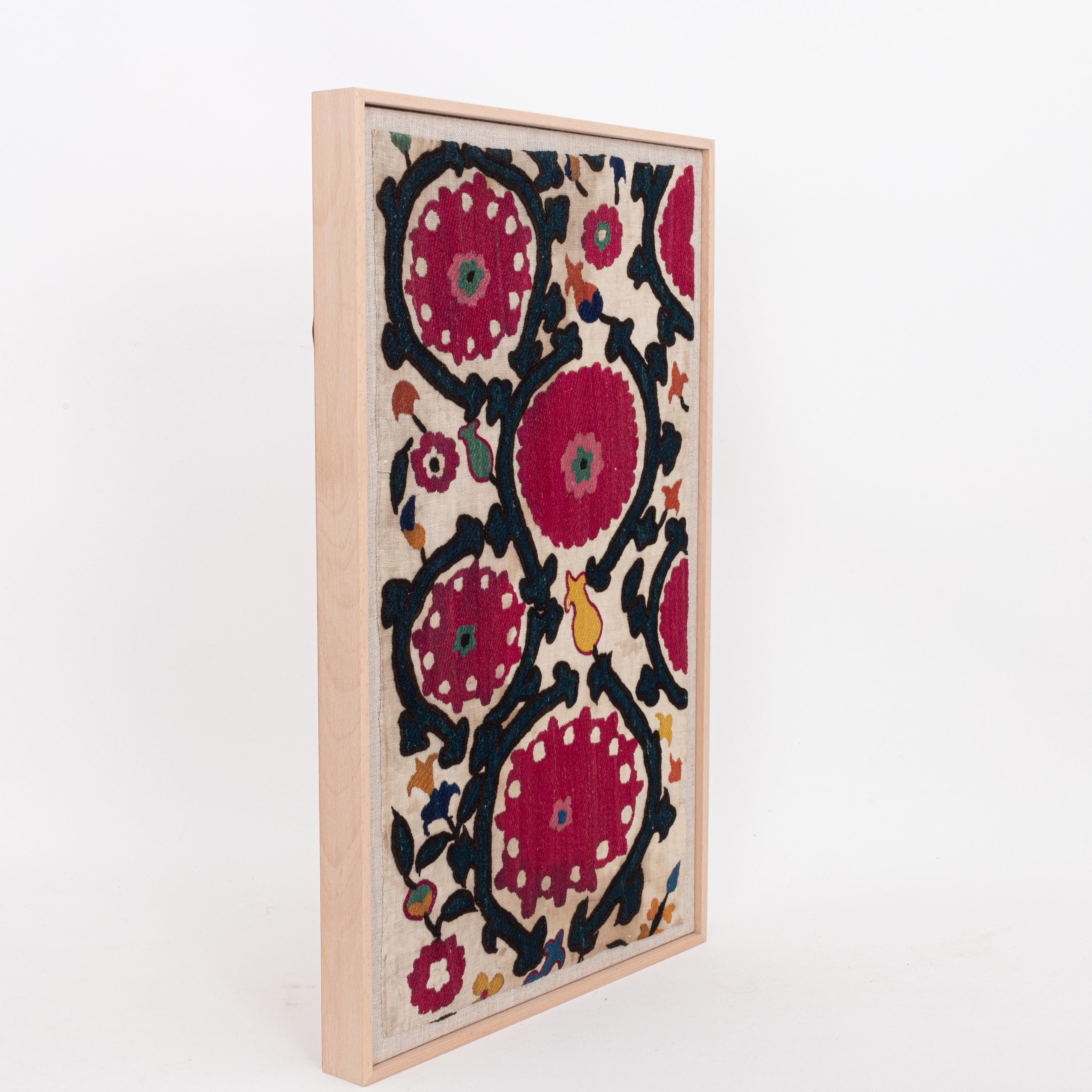 Professionally Framed Antique Tajik Suzani Fragment, Early 20th Century. 1