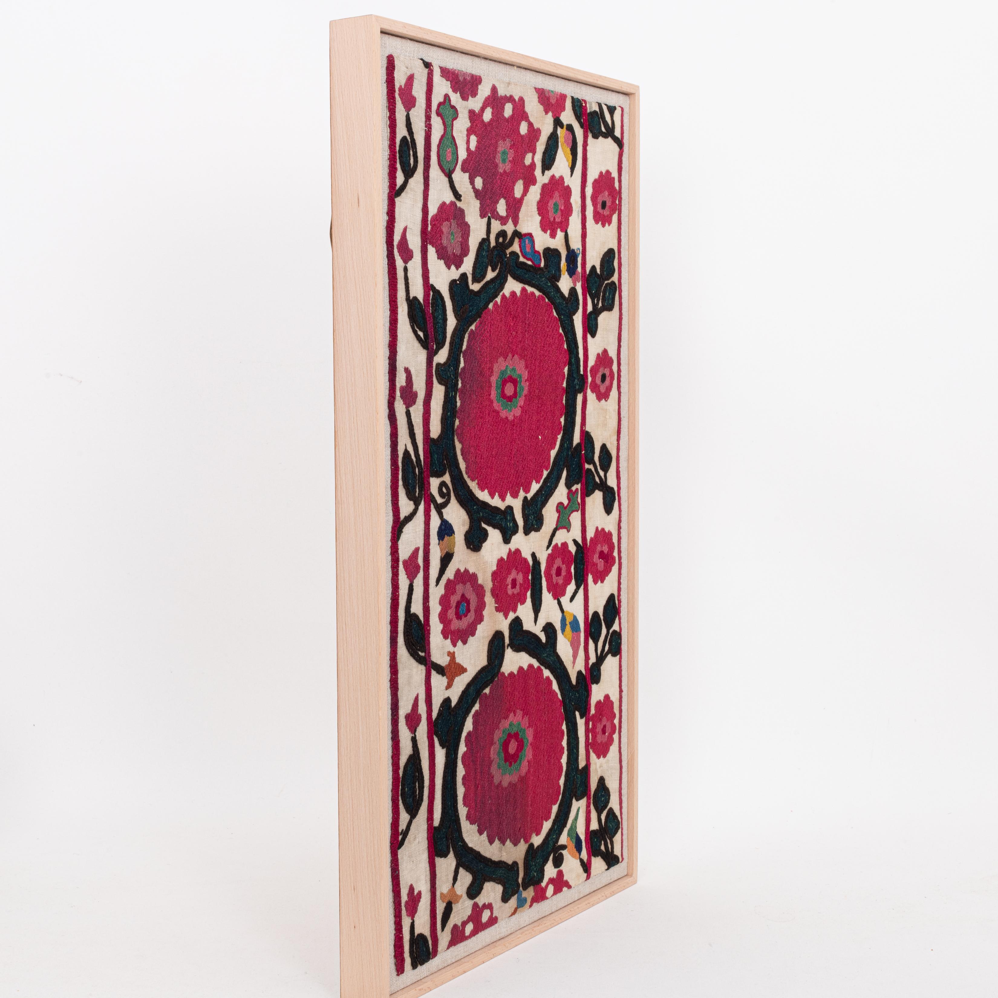 Professionally Framed Antique Tajik Suzani Fragment, Early 20th Century. For Sale 1
