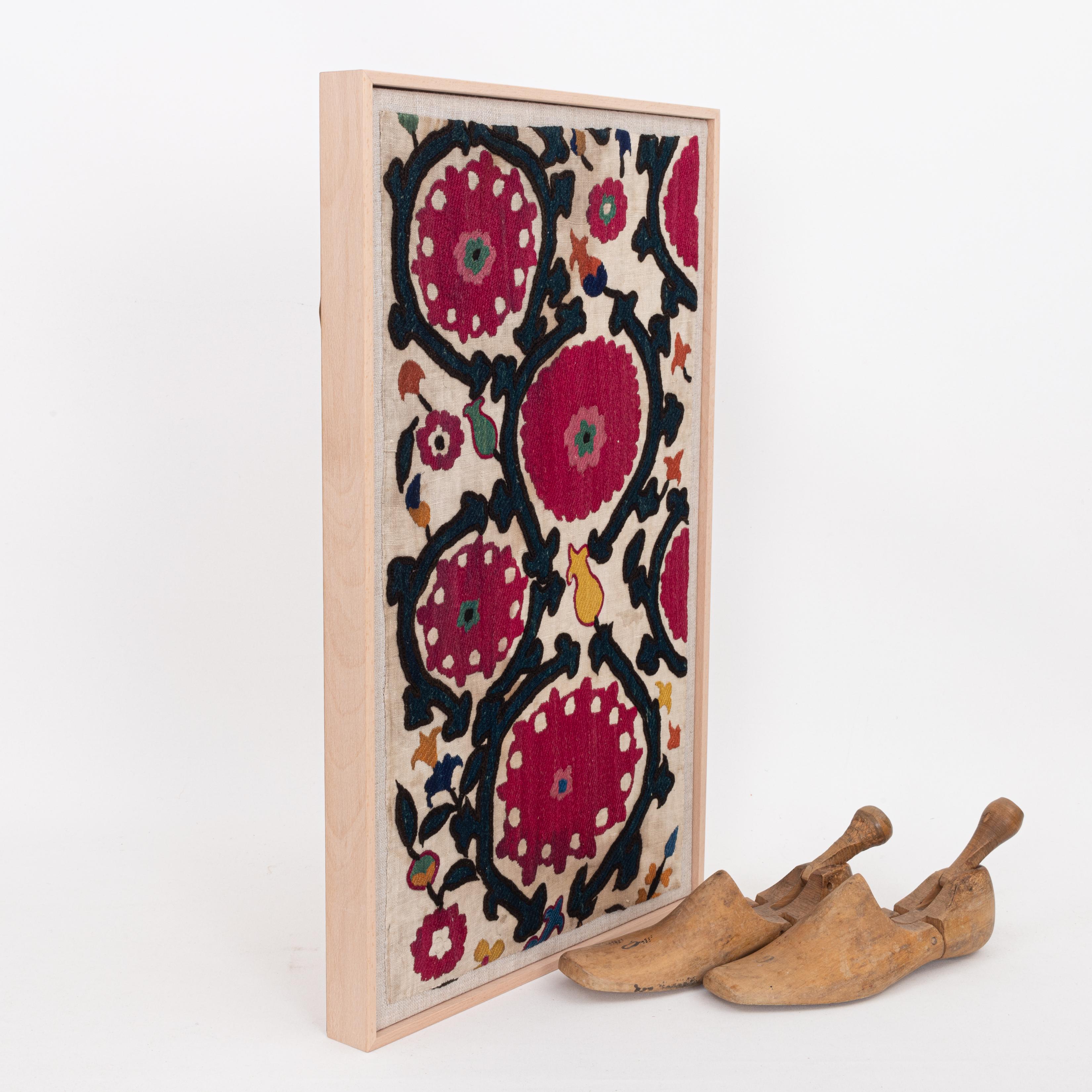 Professionally Framed Antique Tajik Suzani Fragment, Early 20th Century. 2