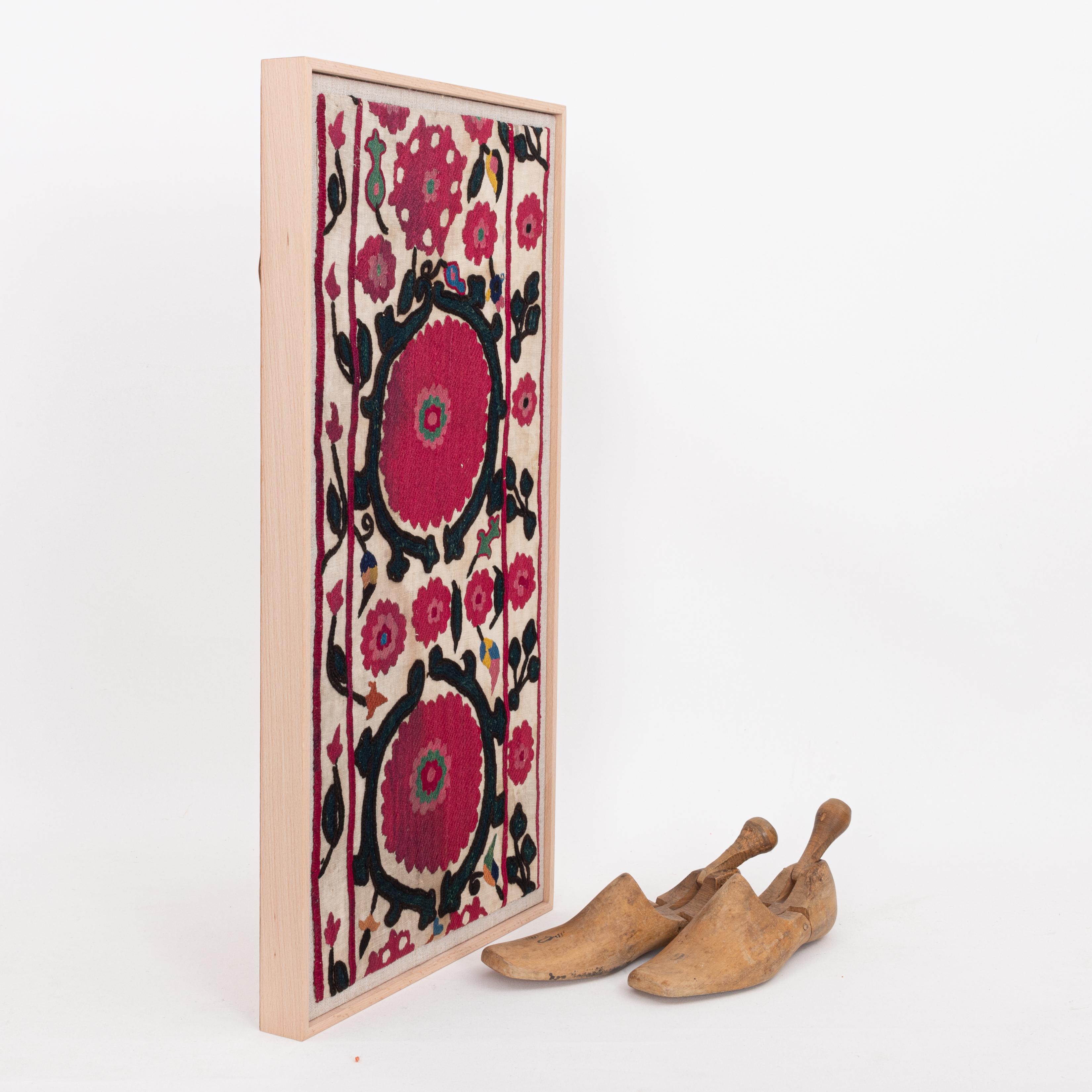 Professionally Framed Antique Tajik Suzani Fragment, Early 20th Century. For Sale 2