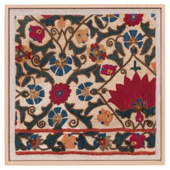 Professionally Framed Antique Uzbek Suzani Fragment, 19th C.