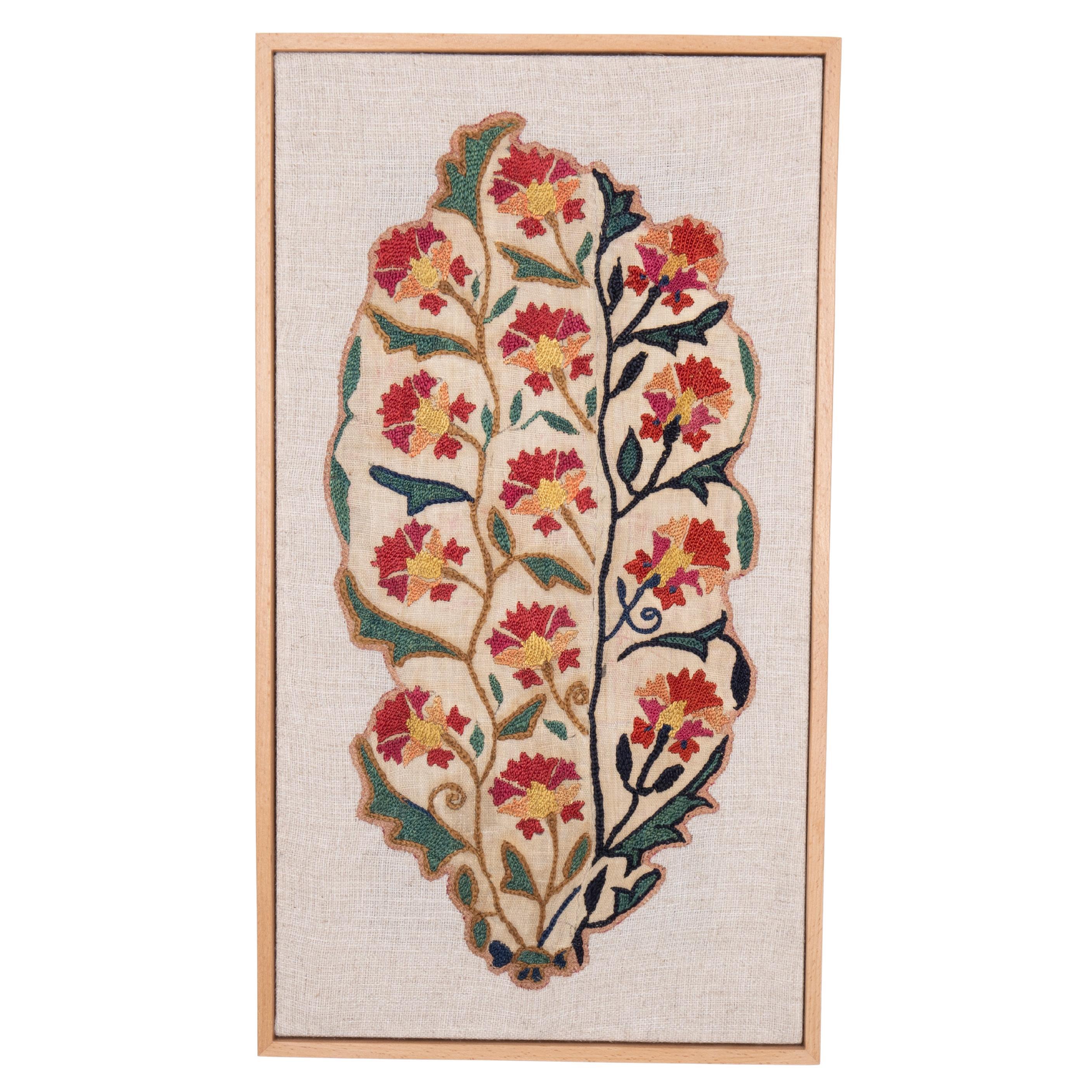 Professionally Framed Antique Uzbek Suzani Fragment, 19th Century. For Sale