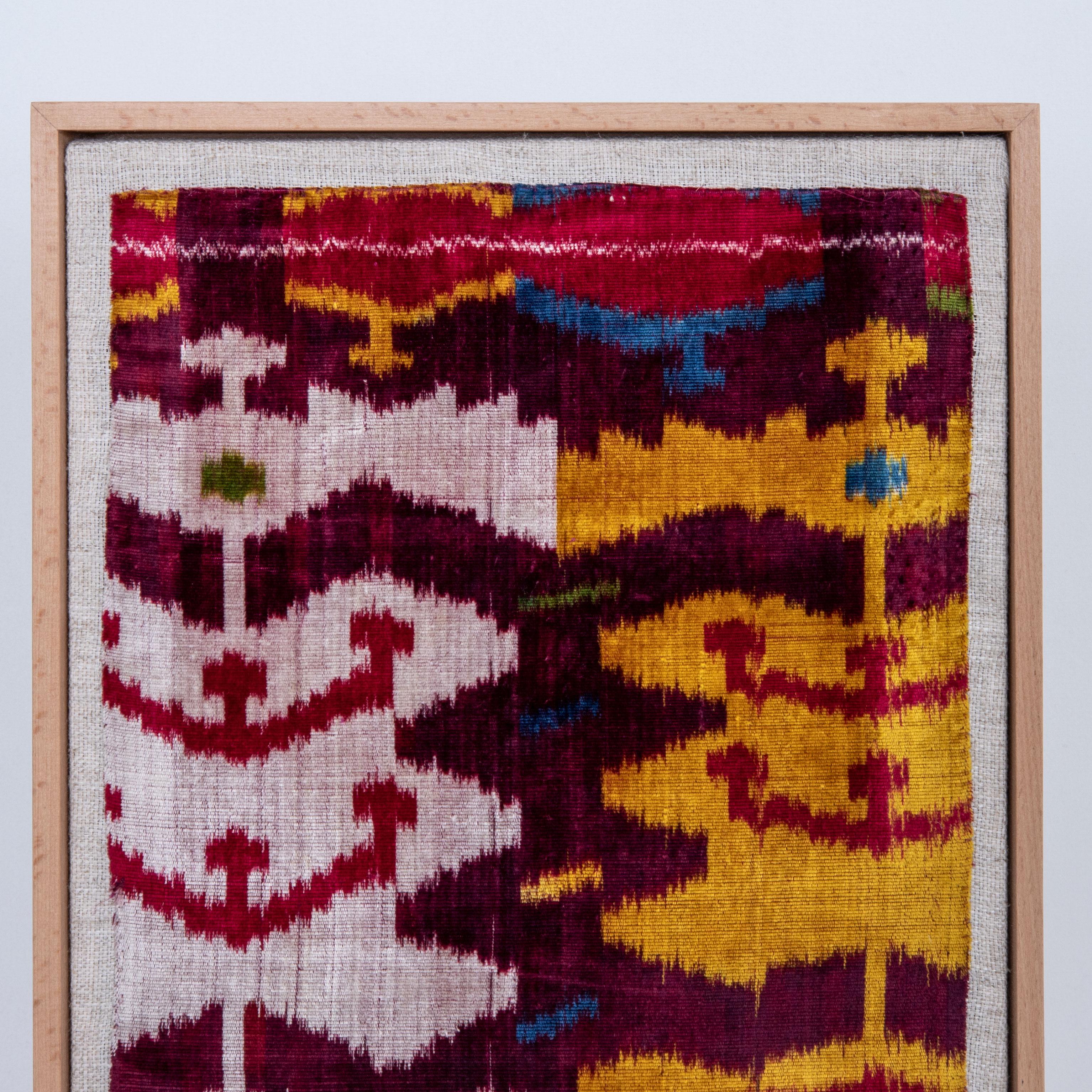Professionally Framed Antique Velver Ikat Fragment, Uzbekistan, 19th C. In Fair Condition For Sale In Istanbul, TR