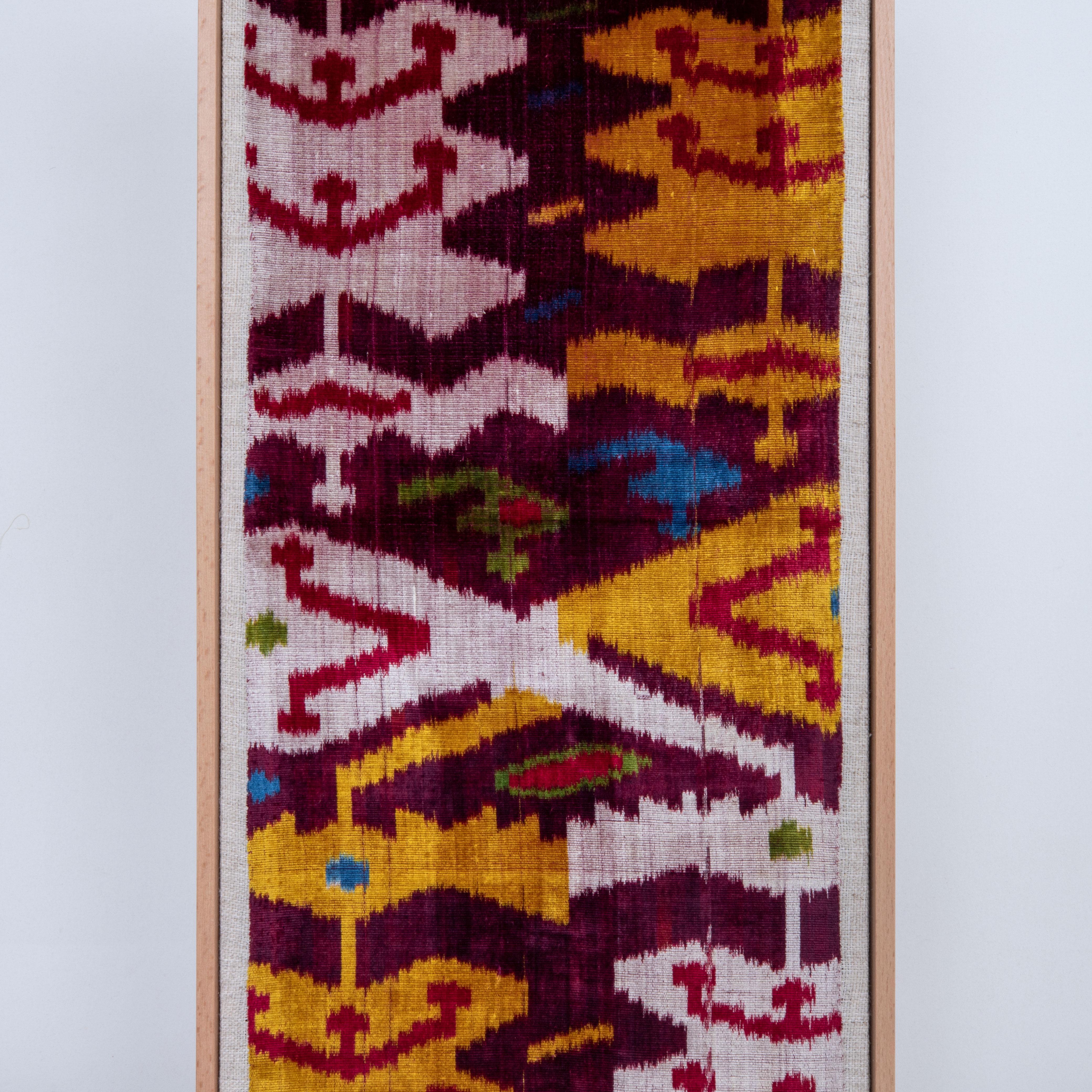 19th Century Professionally Framed Antique Velver Ikat Fragment, Uzbekistan, 19th C. For Sale