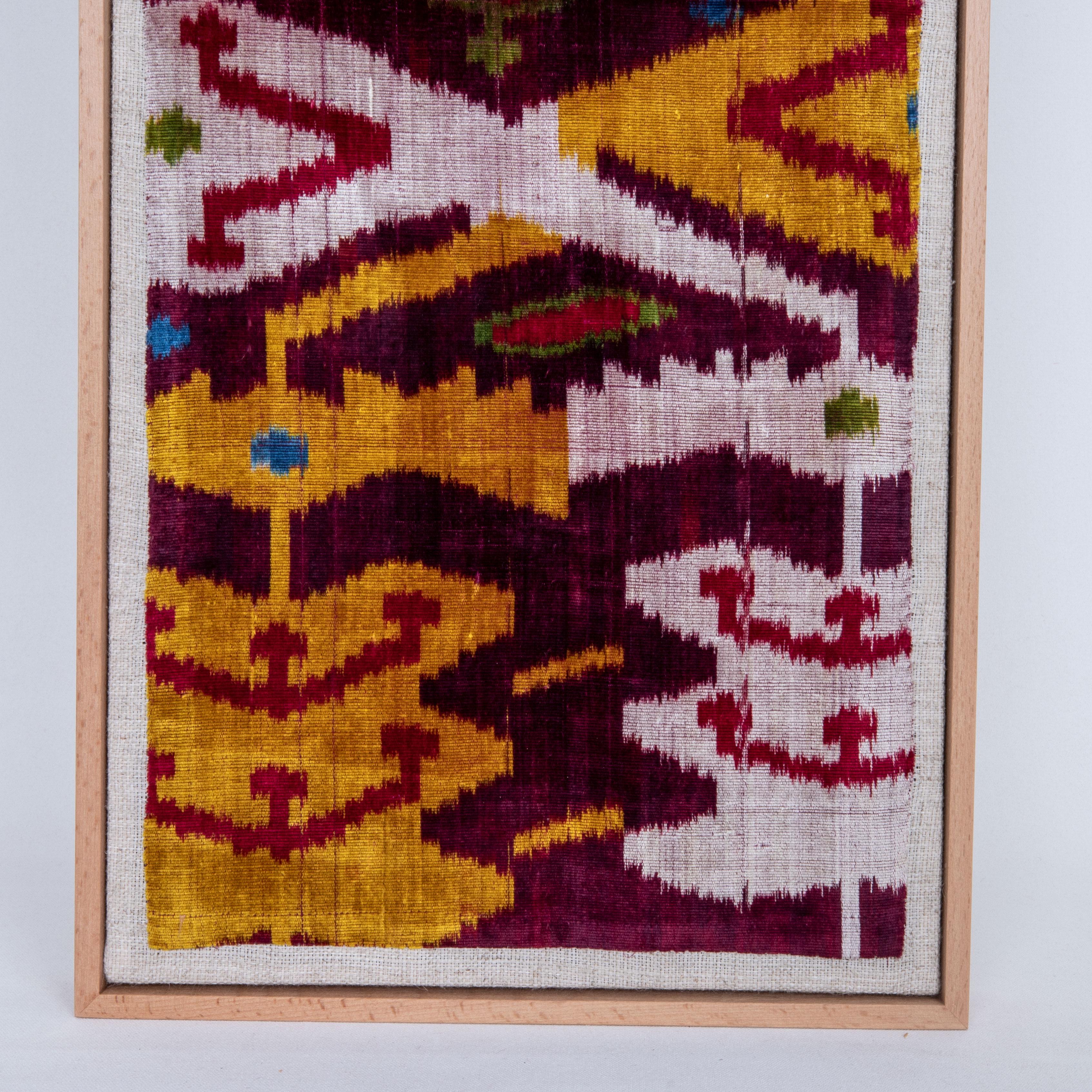 Silk Professionally Framed Antique Velver Ikat Fragment, Uzbekistan, 19th C. For Sale