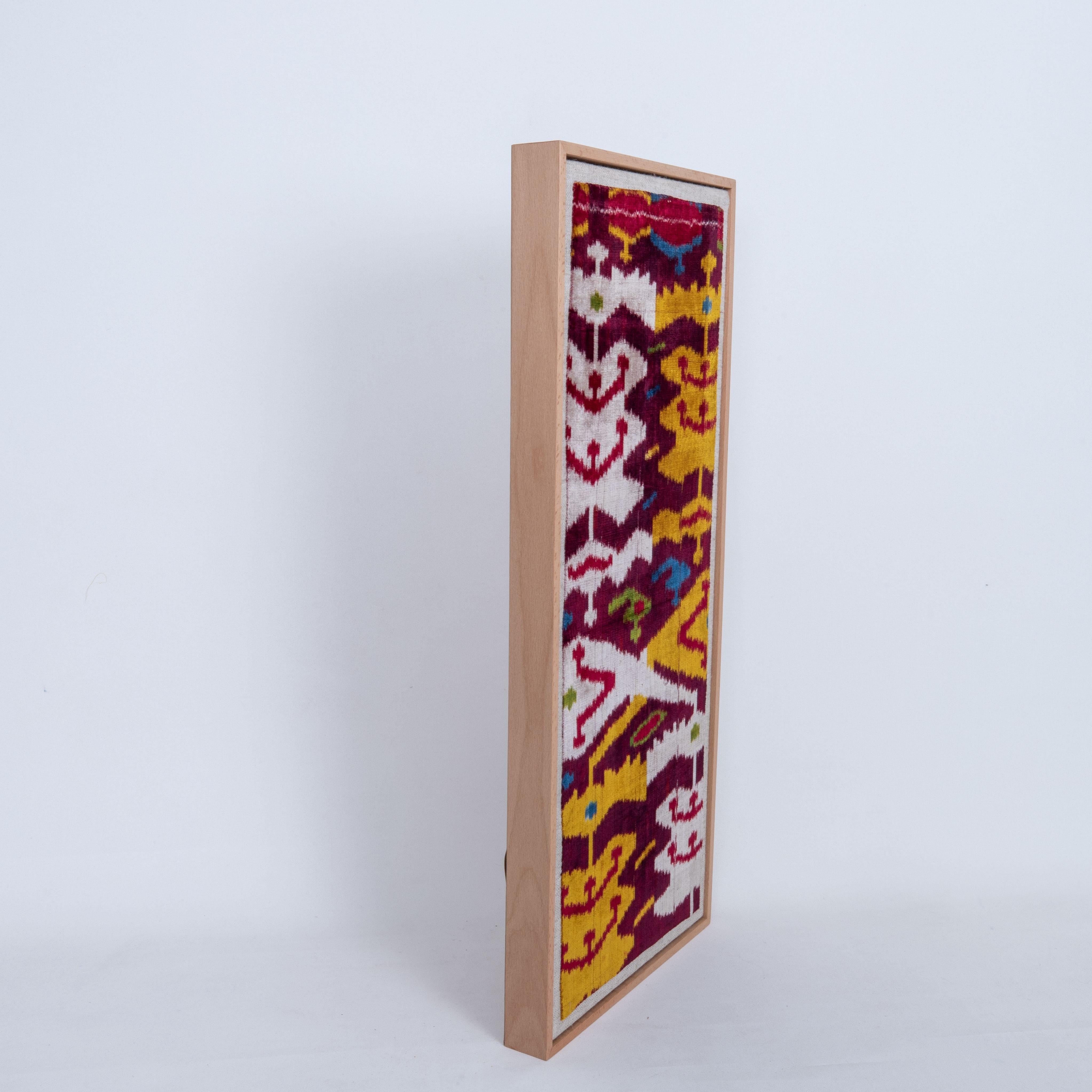 Professionally Framed Antique Velver Ikat Fragment, Uzbekistan, 19th C. For Sale 2