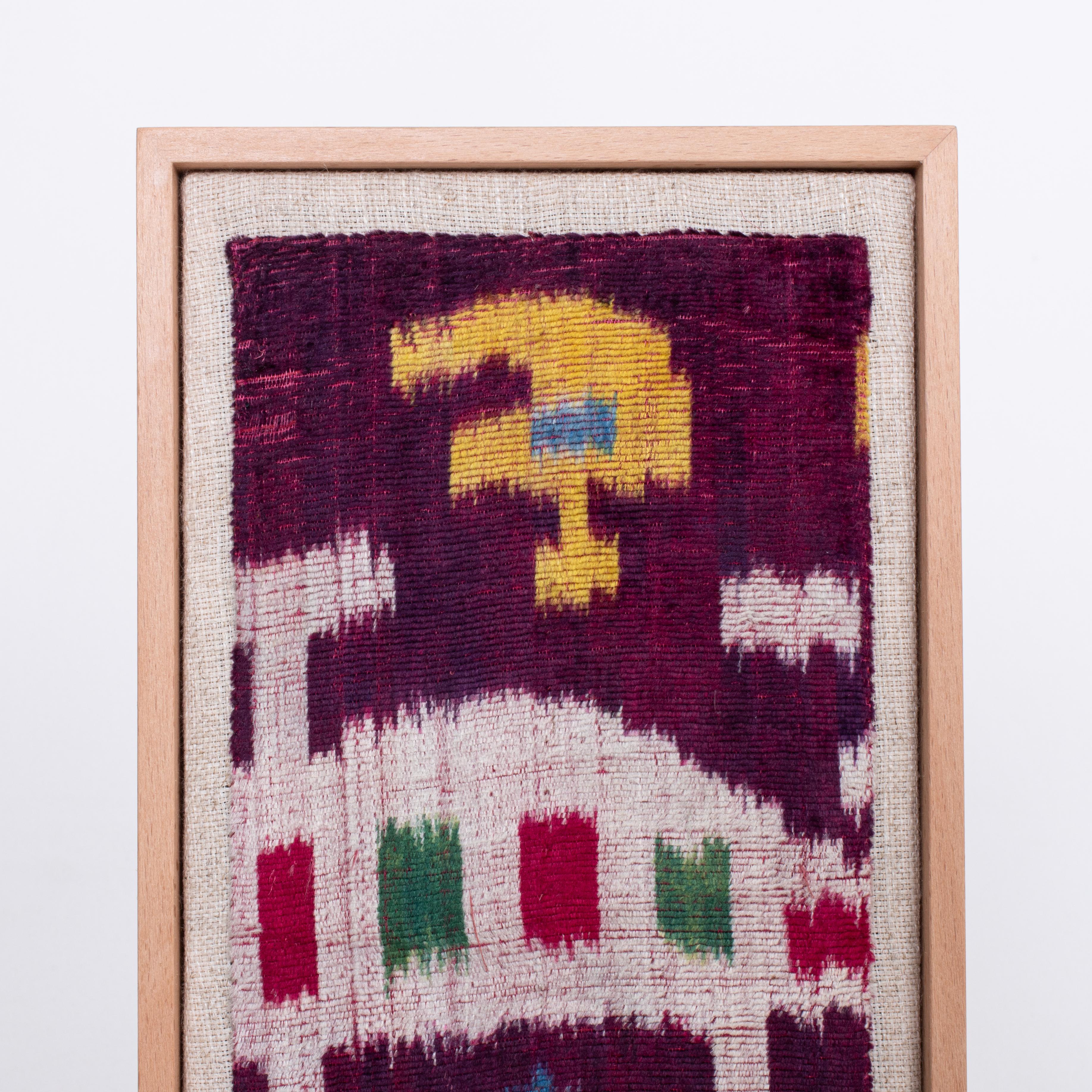 Professionally Framed Antique Velvet Ikat Fragment, Uzbekistan, 19th C. In Good Condition In Istanbul, TR