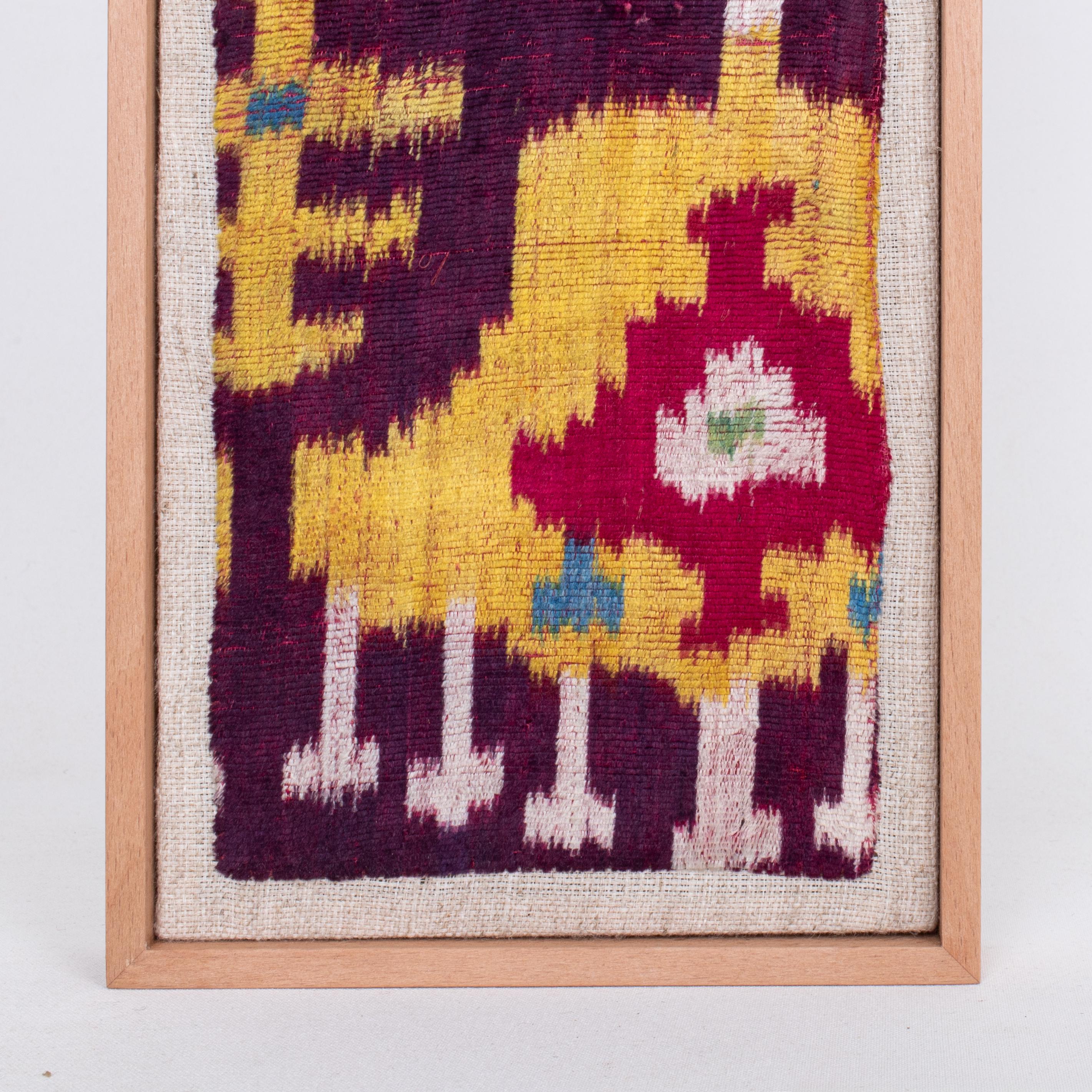 19th Century Professionally Framed Antique Velvet Ikat Fragment, Uzbekistan, 19th C.